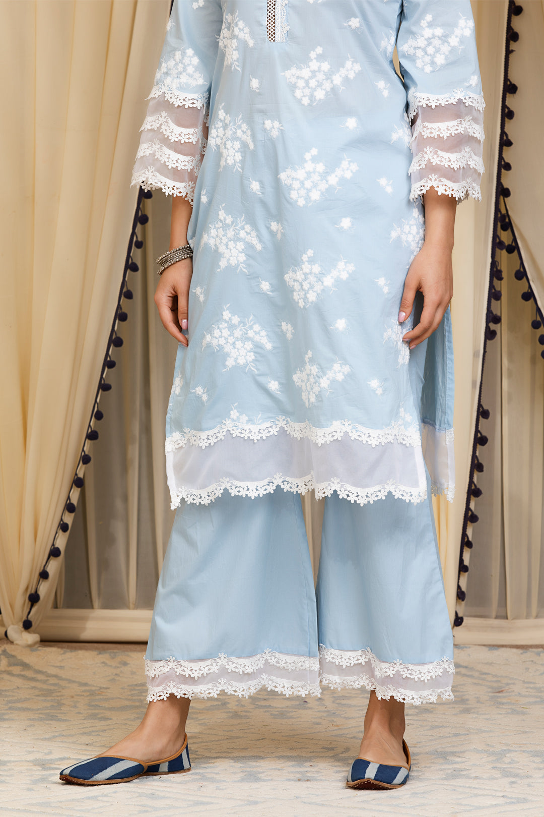 Mulmul Cotton Lola Kurta With Lola Palazzo