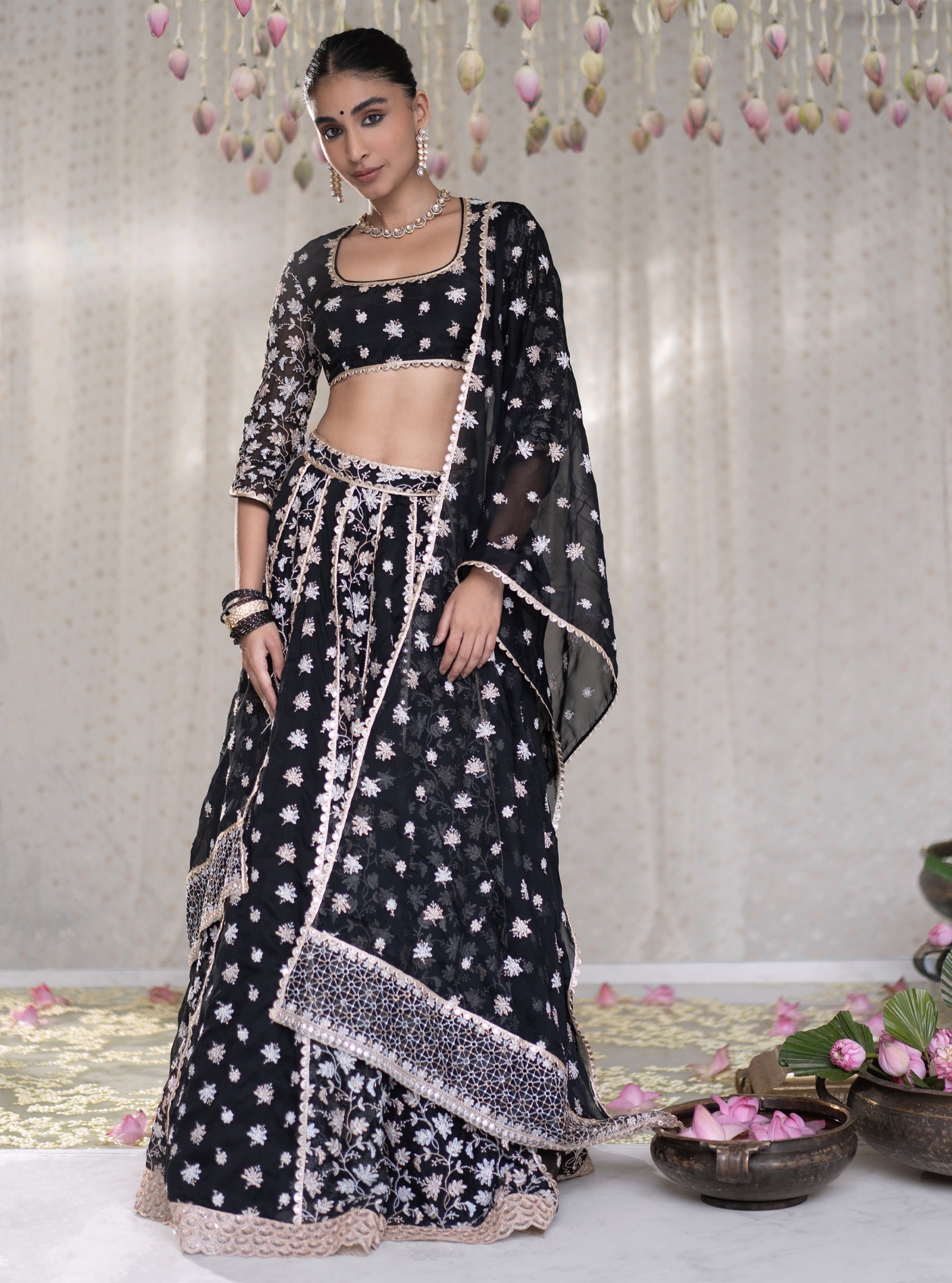 Madhvi Organza Black Lehenga
