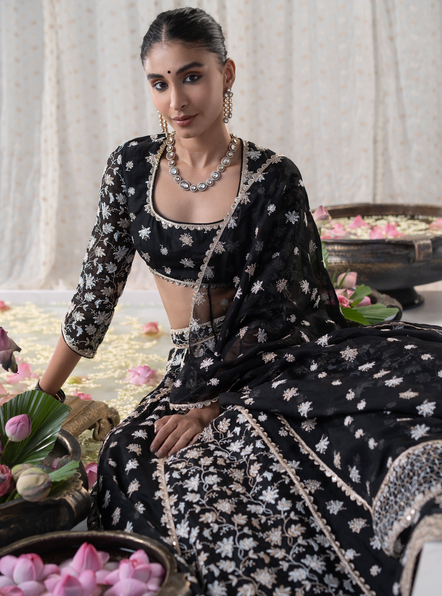 Madhvi Organza Black Lehenga