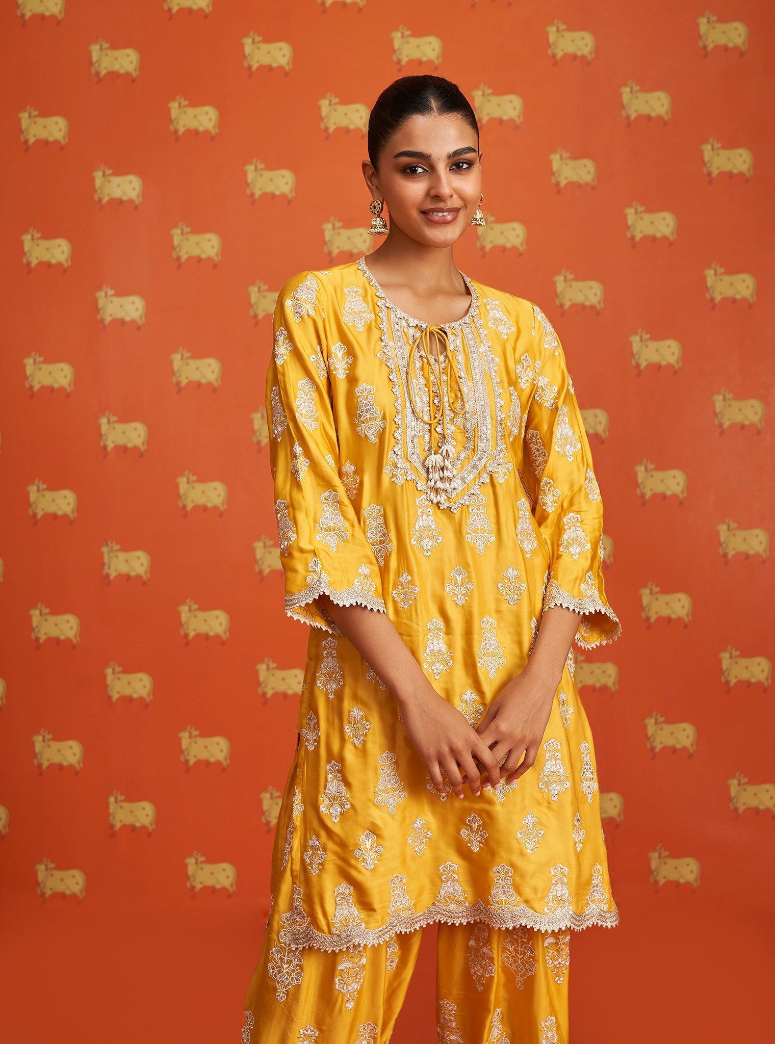 Alia Intira Cupro Satin Yellow Kurta Set