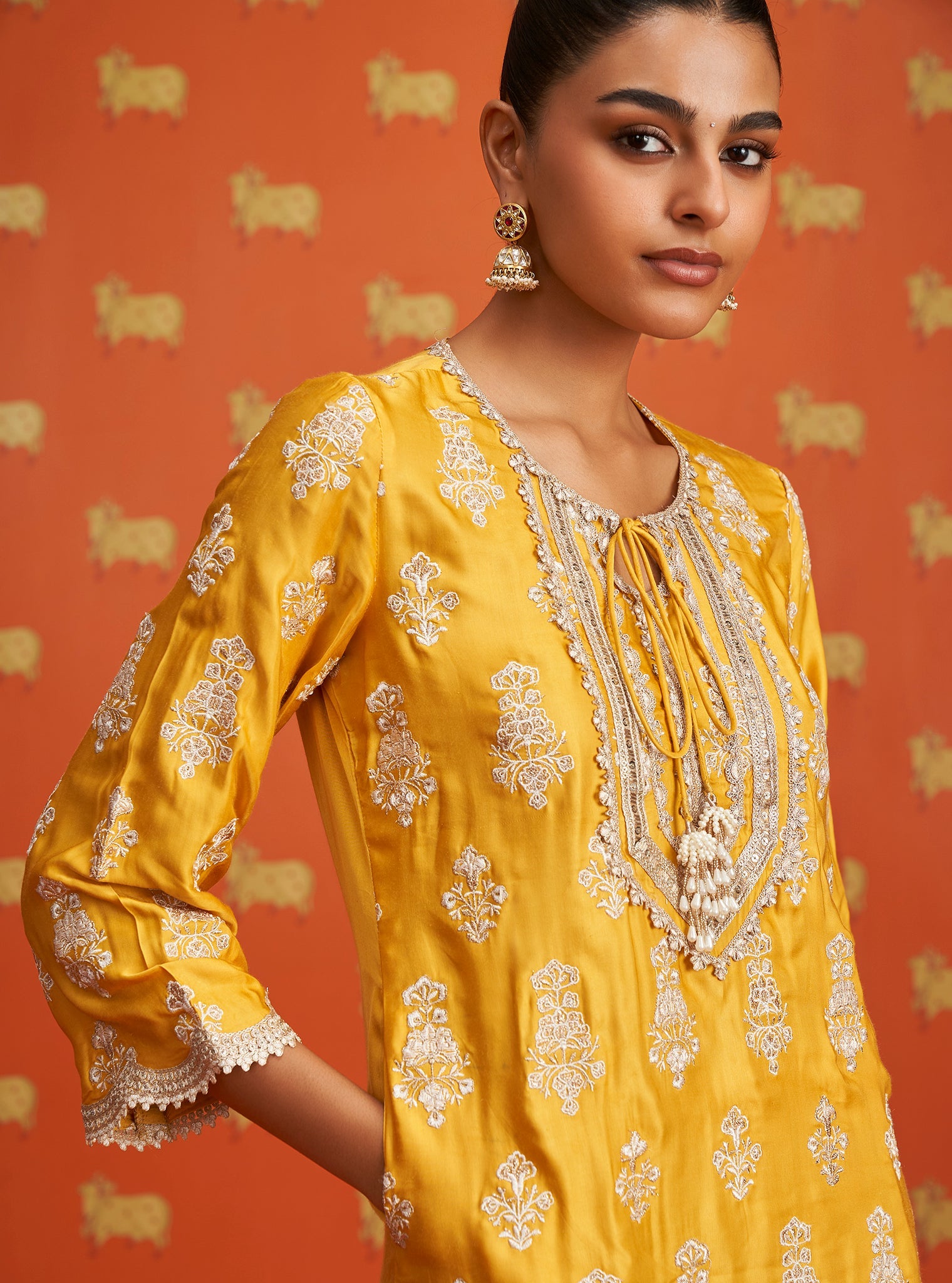 Alia Intira Cupro Satin Yellow Kurta Set