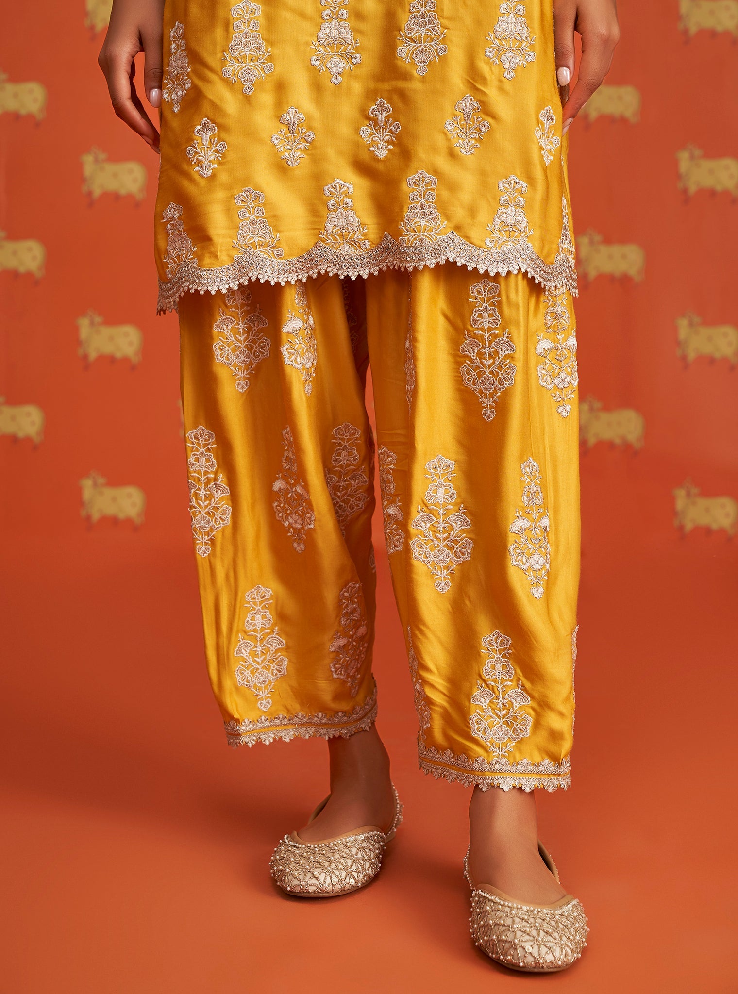 Alia Intira Cupro Satin Yellow Kurta Set