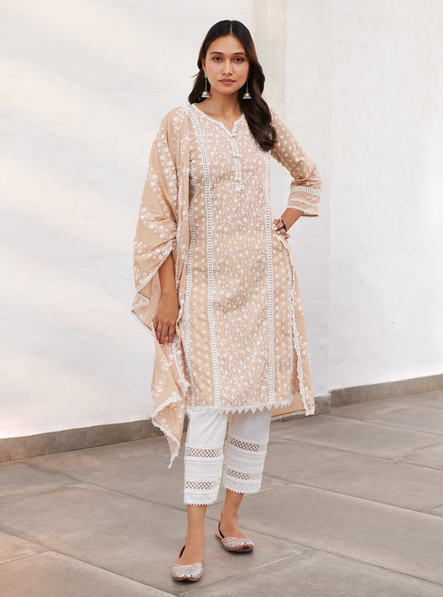 Moira Supima Cotton Beige Kurta Set