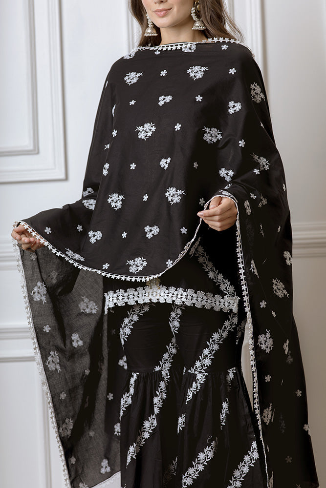 Mulmul Sunflower Black Kurta with Poppy Pyajama