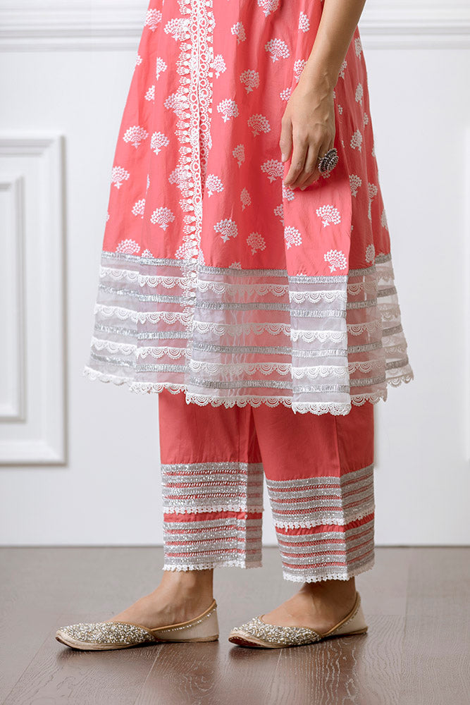 Lotus Red Anarkali Kurta with Palazzo Set