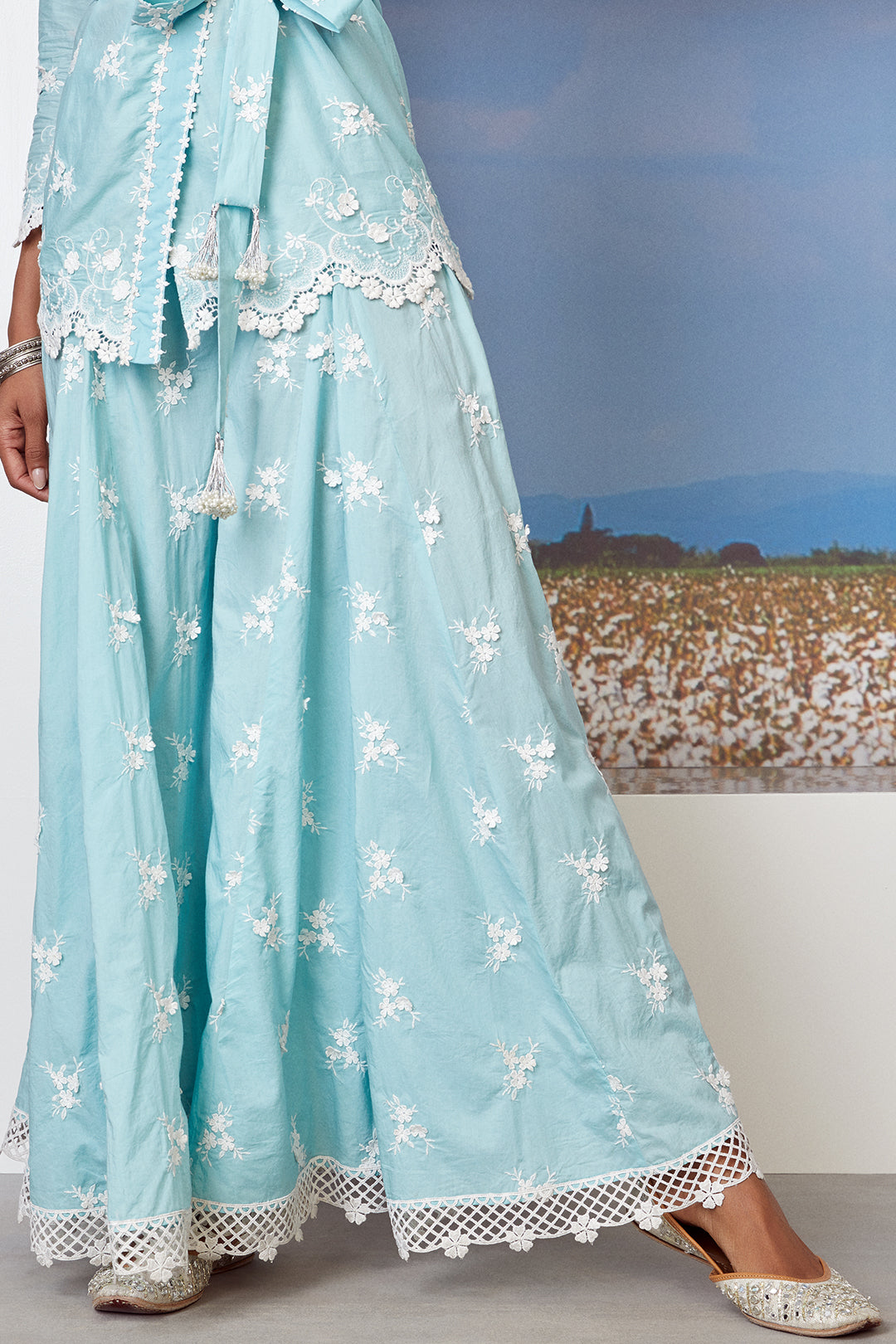 Pearl Star Supima Cotton Turquoise Kurta with Sharara Set