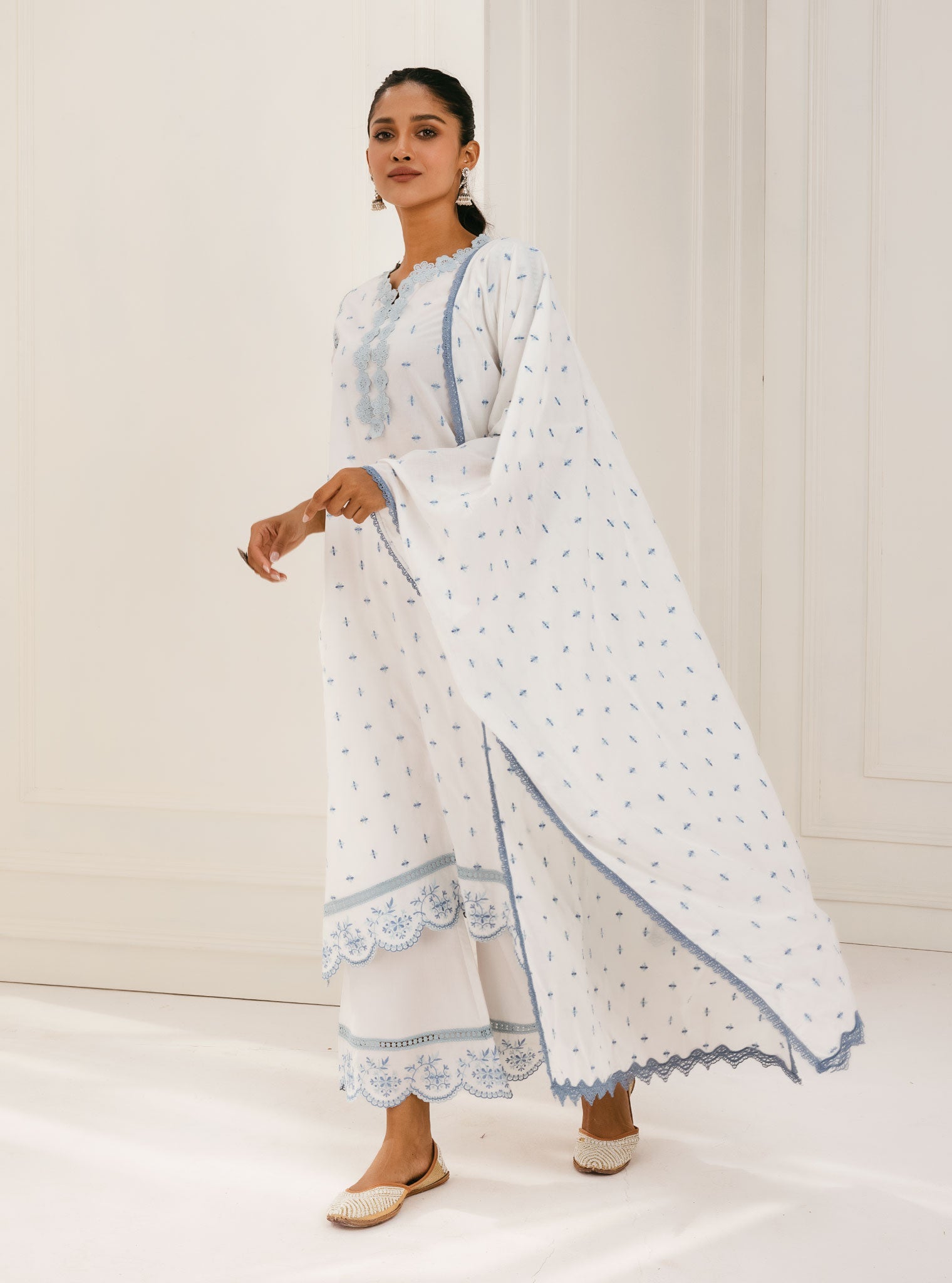 Mulmul Supima Cotton Phey White Palazzo