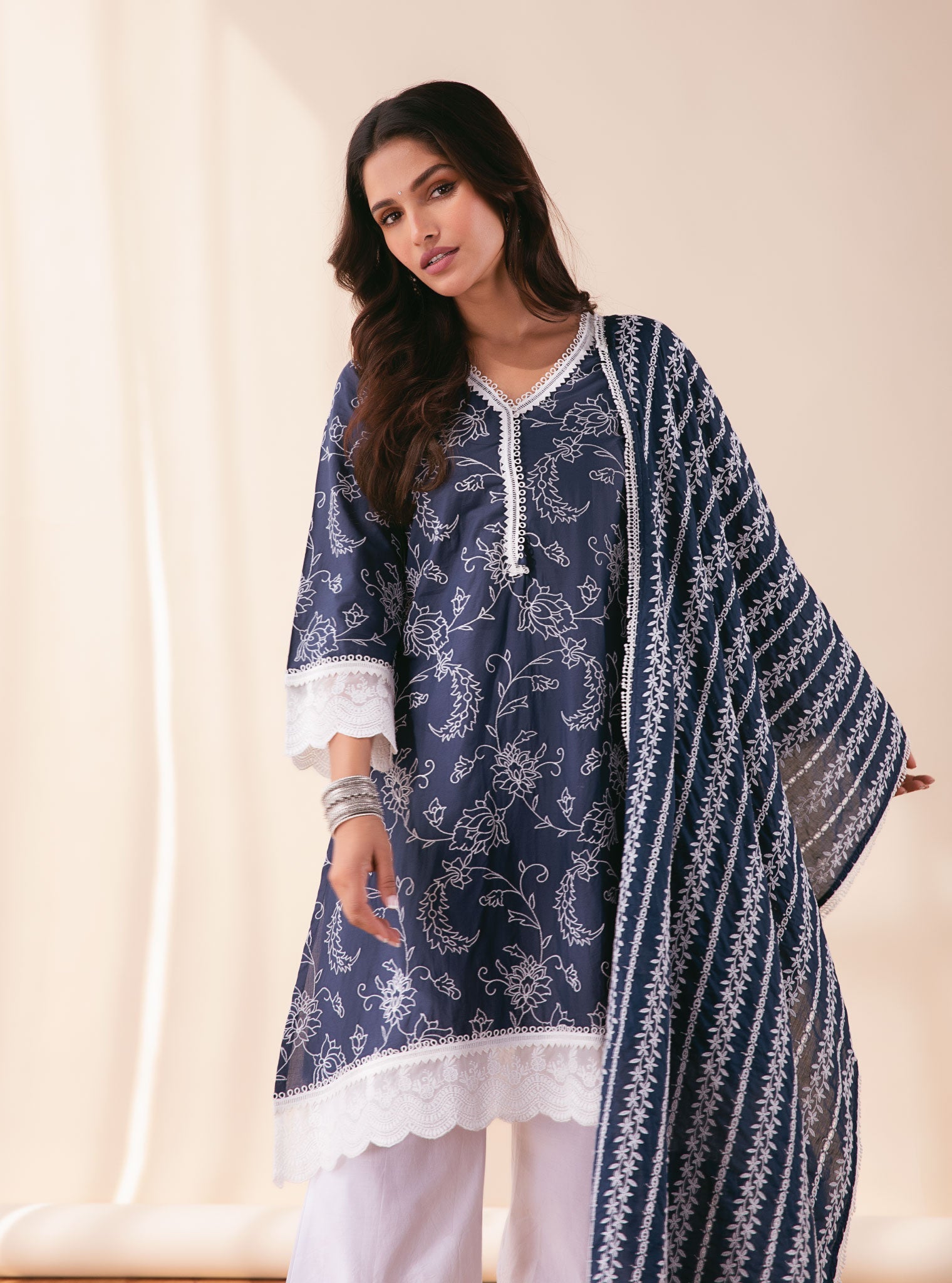 Mulmul Supima Cotton Pixie Navy Kurta
