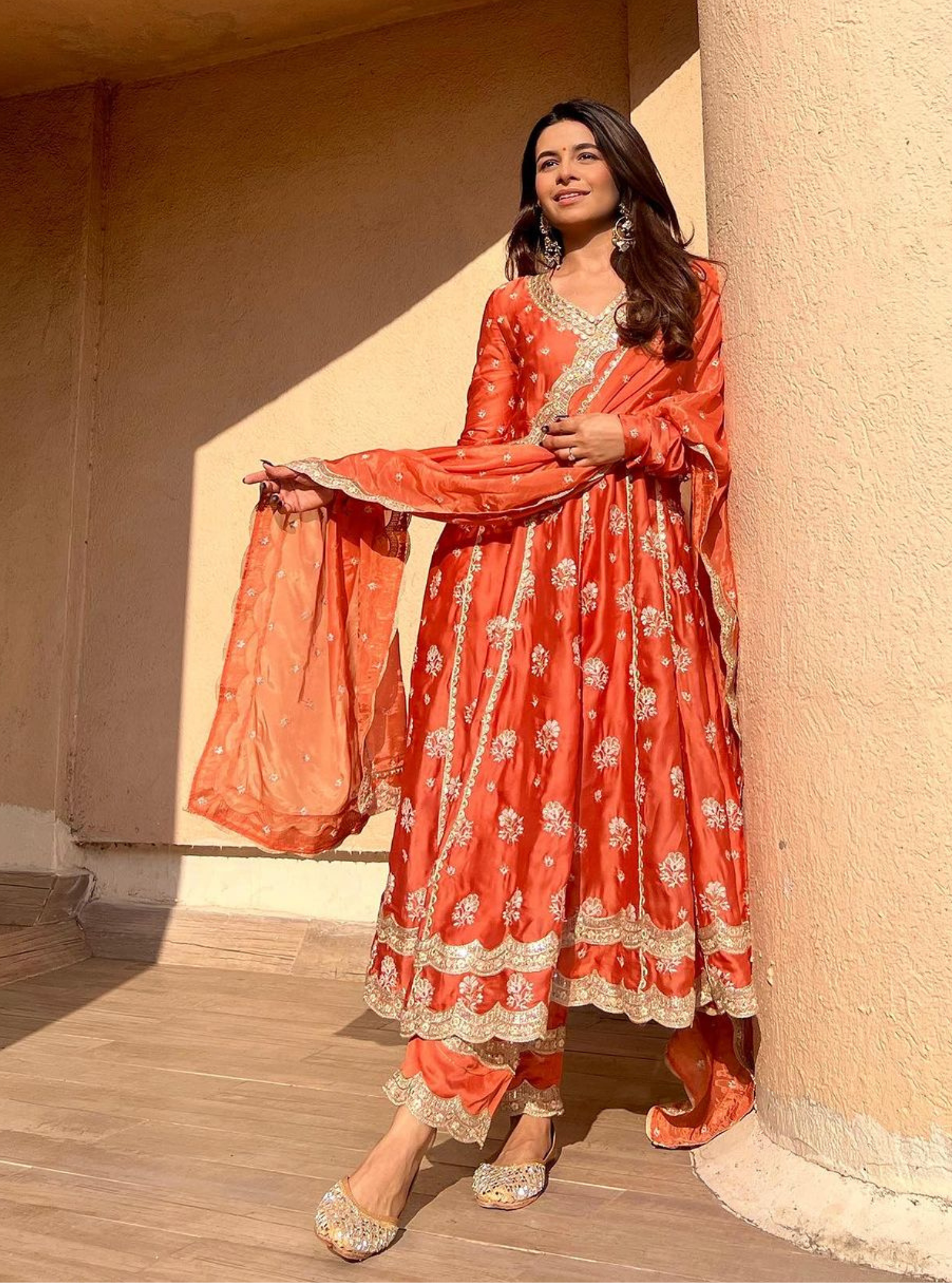 Tareefan Organza Satin Burnt Orange Anarkali Kurta Set