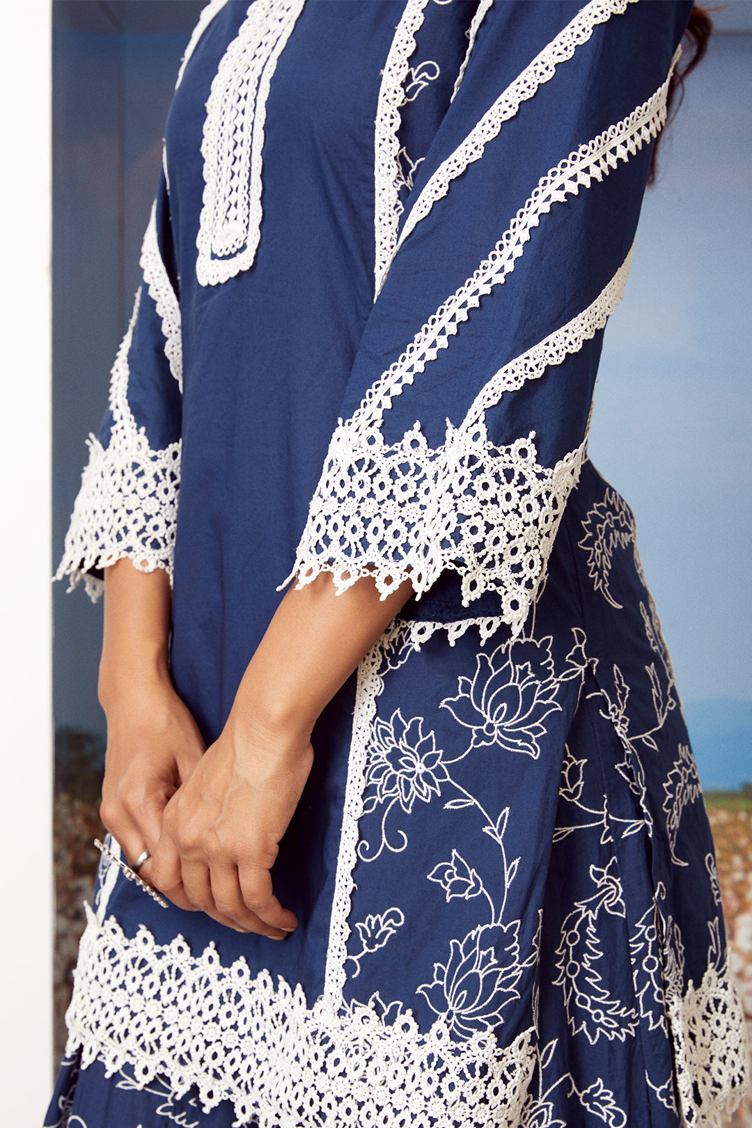 Reverie Supima Cotton Navy Kurta with Sharara Set