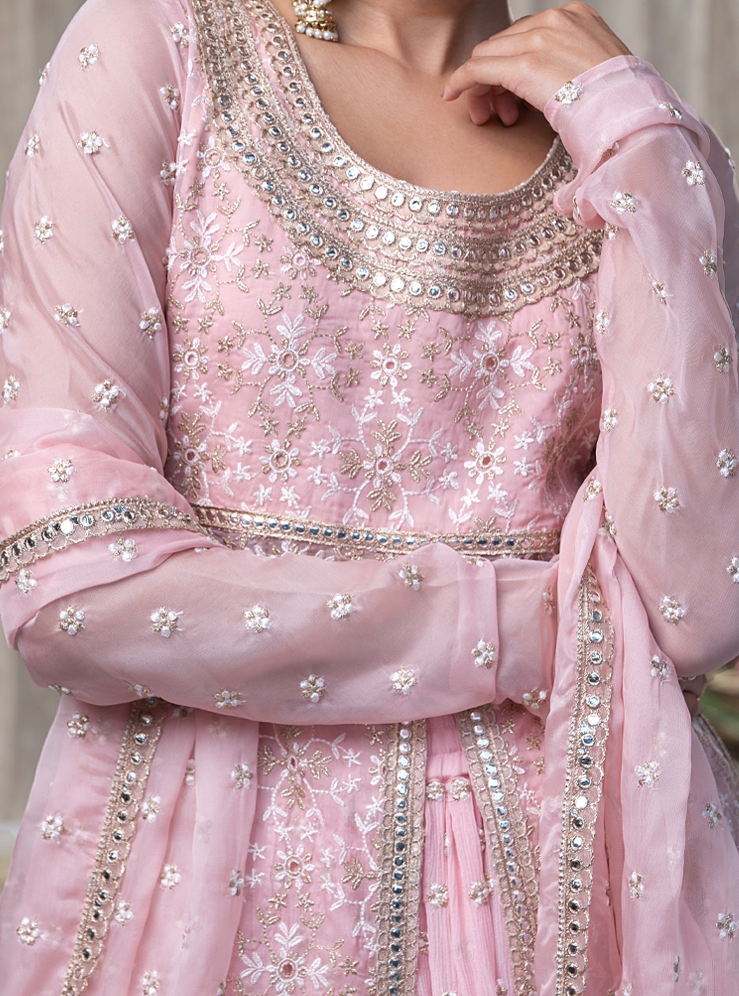Sajda Organza Pink Kurta with Skirt Set