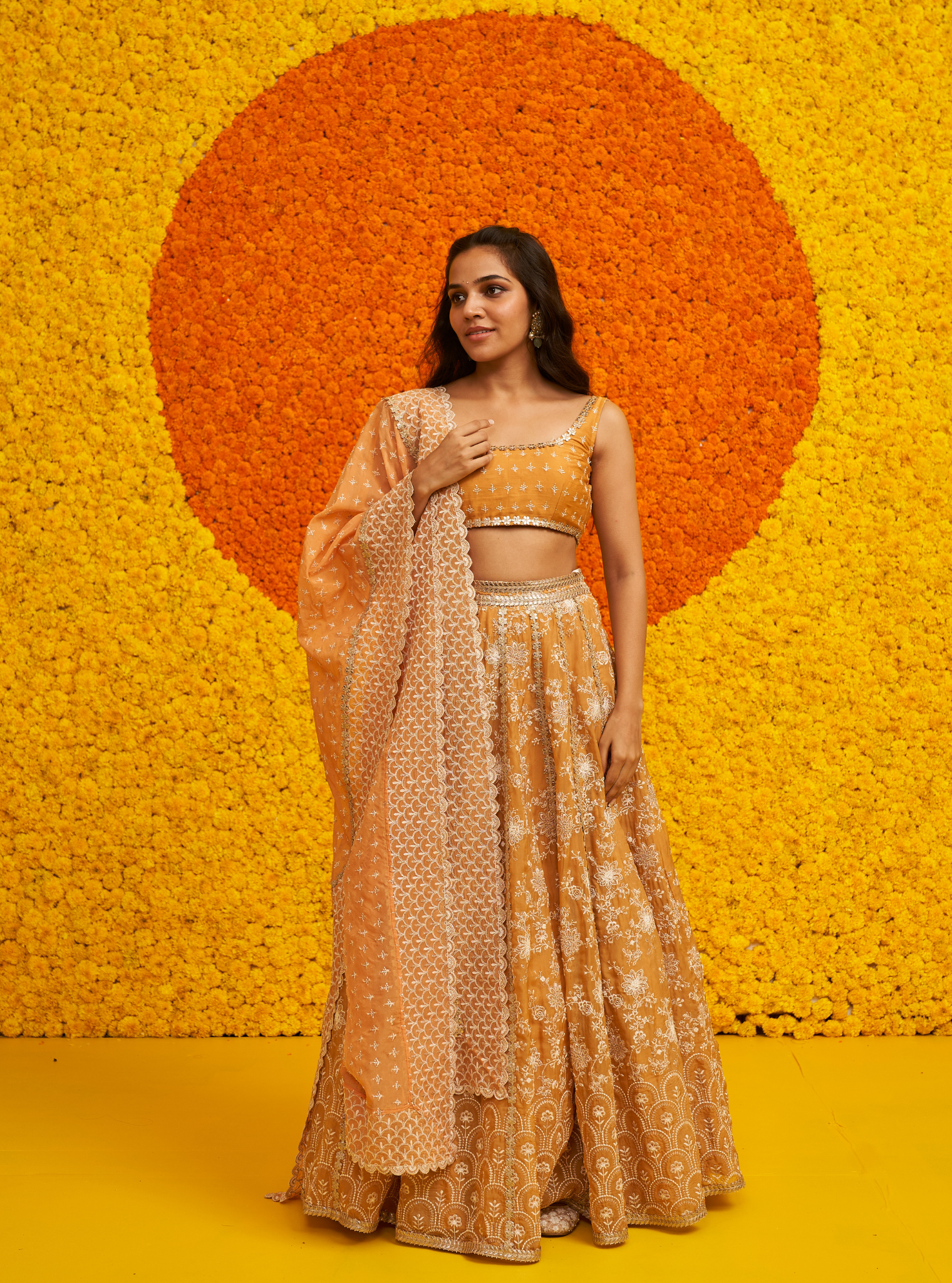 Saiyaara Organza Mustard Lehenga