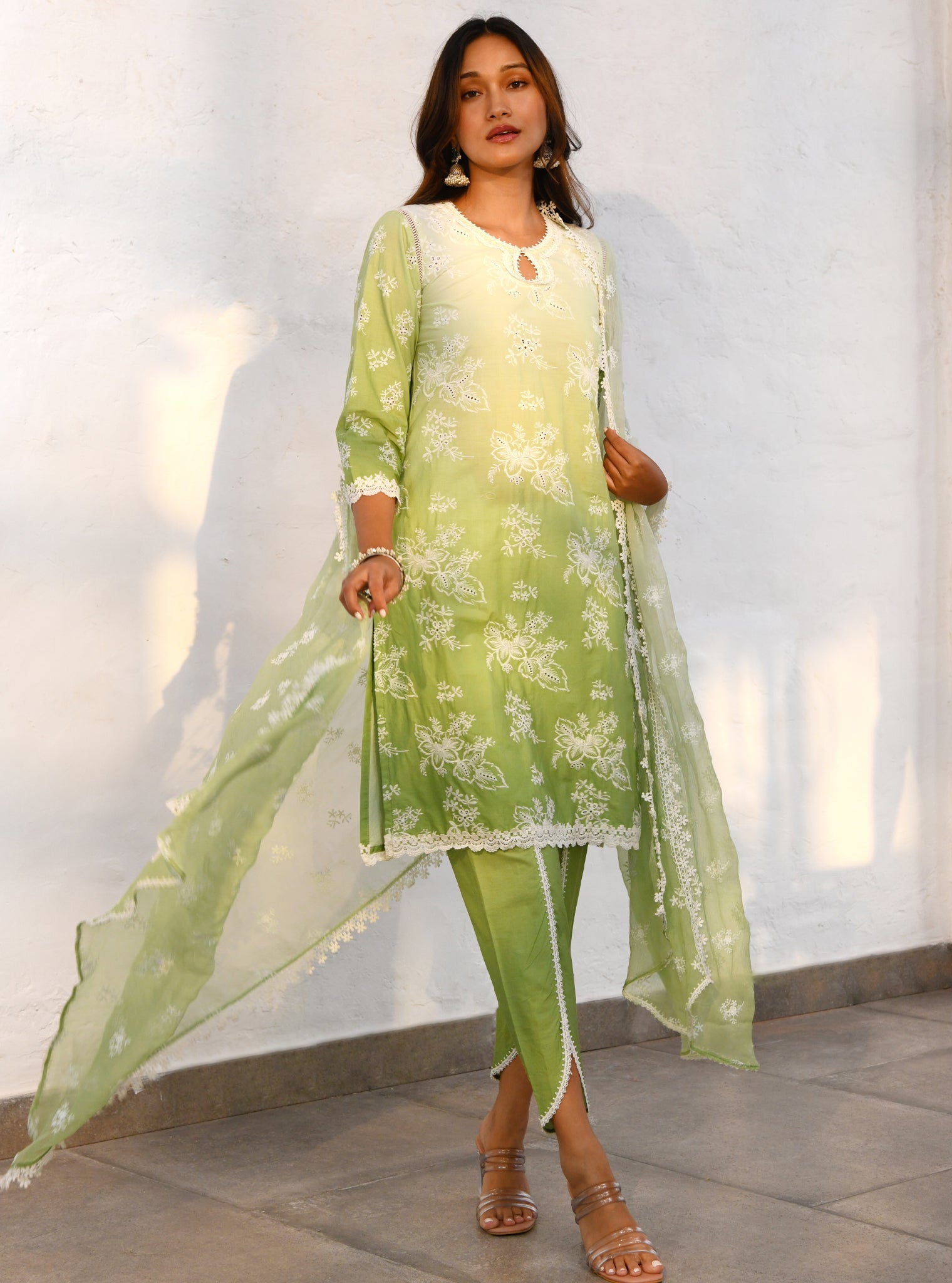 Savri Supima Cotton Green Kurta Set