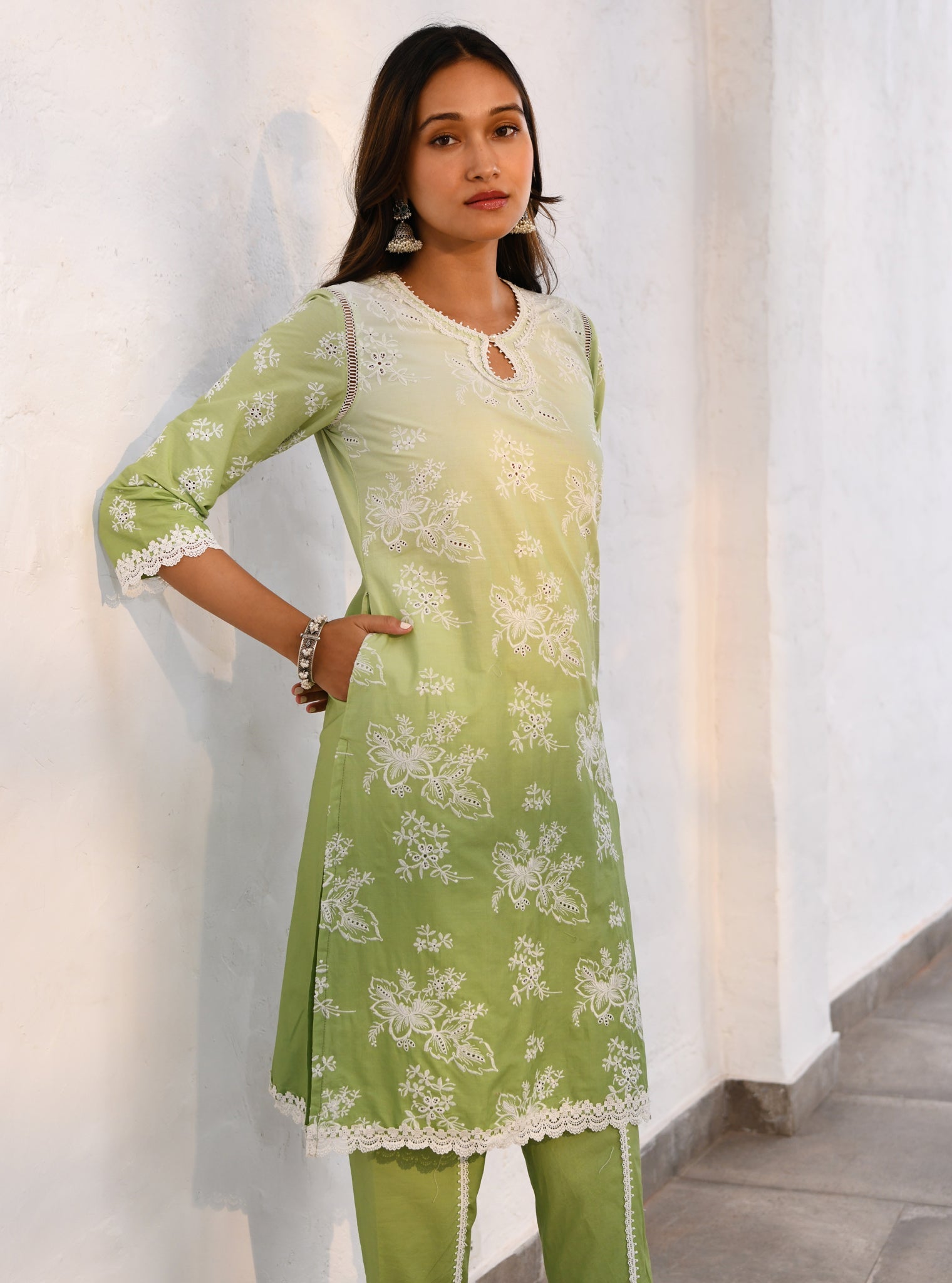 Savri Supima Cotton Green Kurta Set