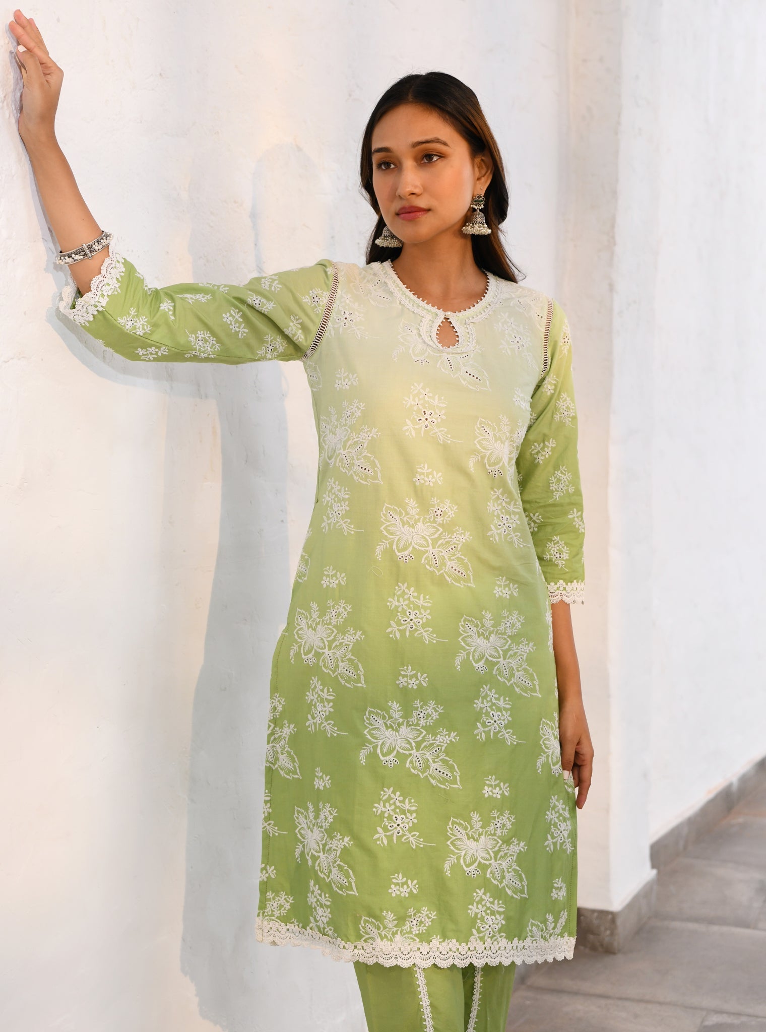 Savri Supima Cotton Green Kurta Set