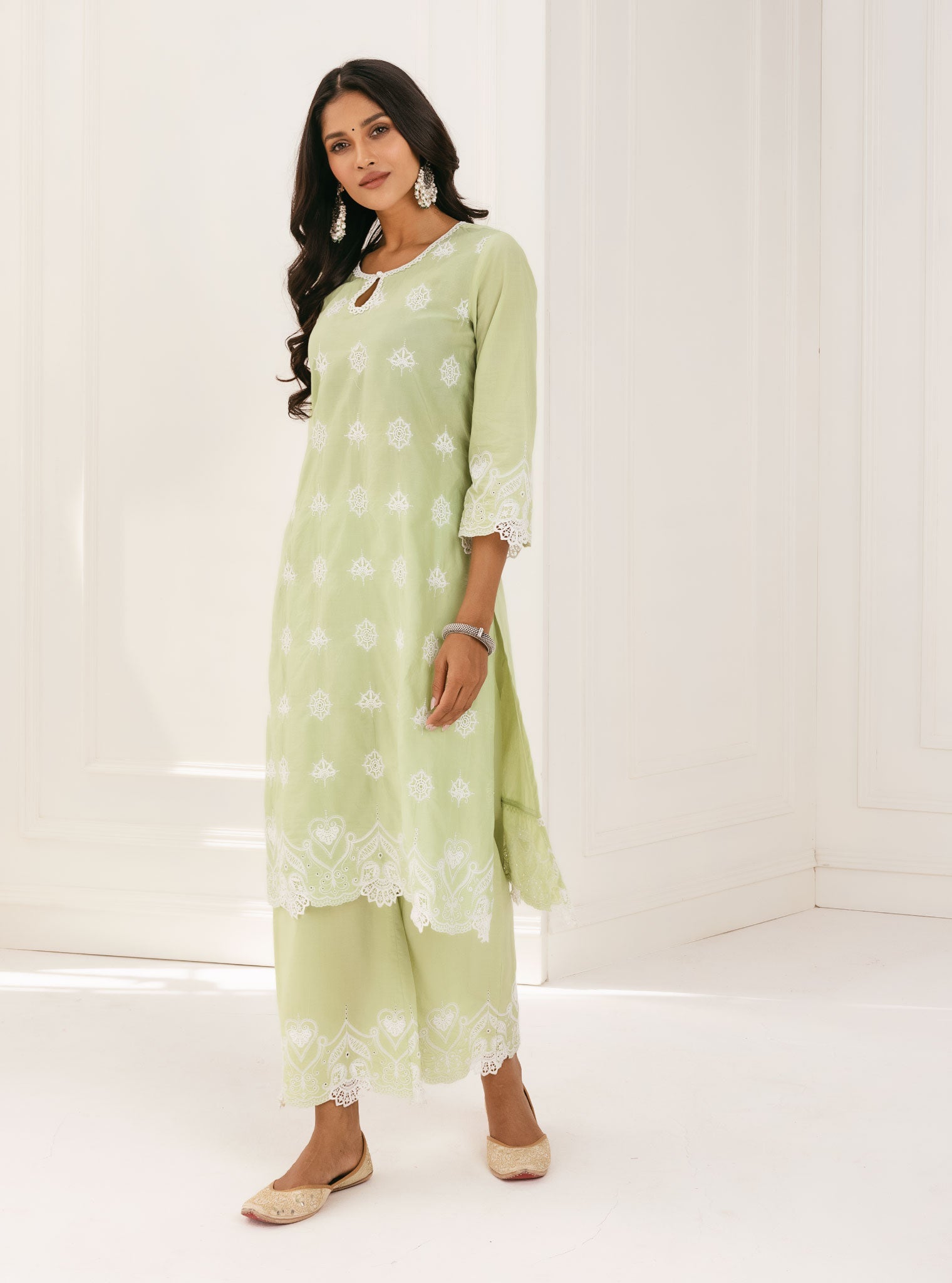 Mulmul Supima Cotton Tia Green Kurta