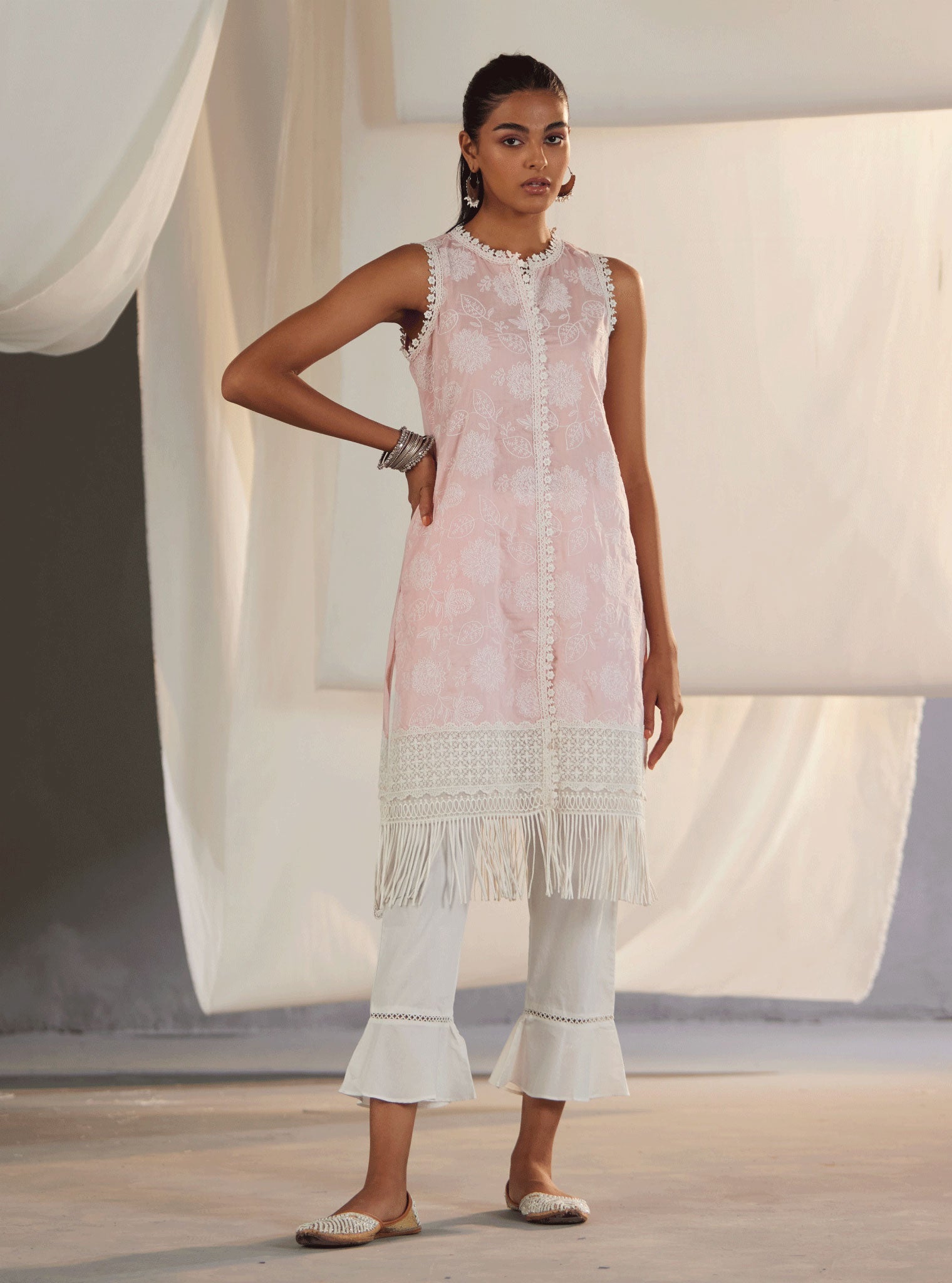 Mulmul Supima Cotton kygo Pink Kurta