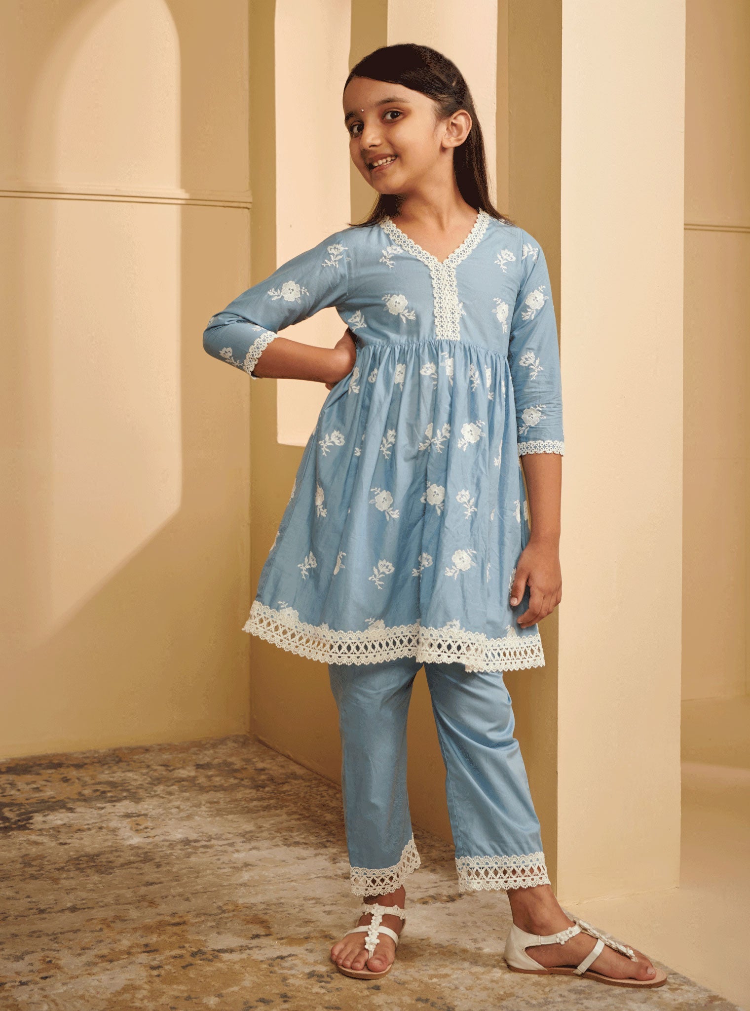Zuari Supima Cotton Blue Kurta Set