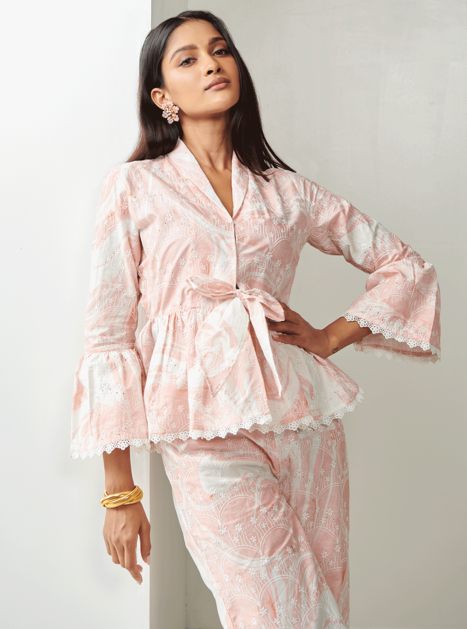 Fiorita Supima Cotton Pink Top with Pant Set