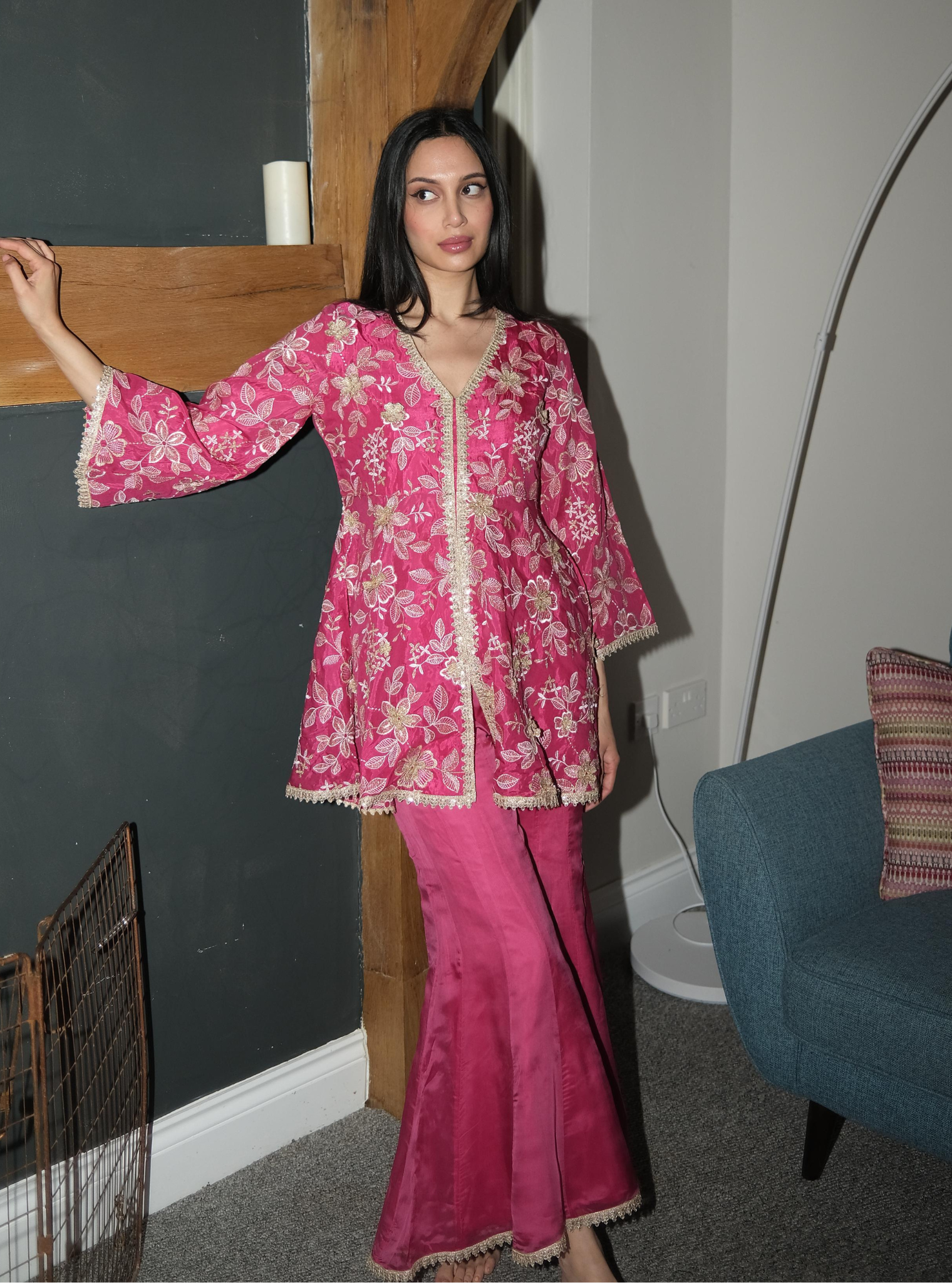 Manjha Modal Silk Fuschia Top Set