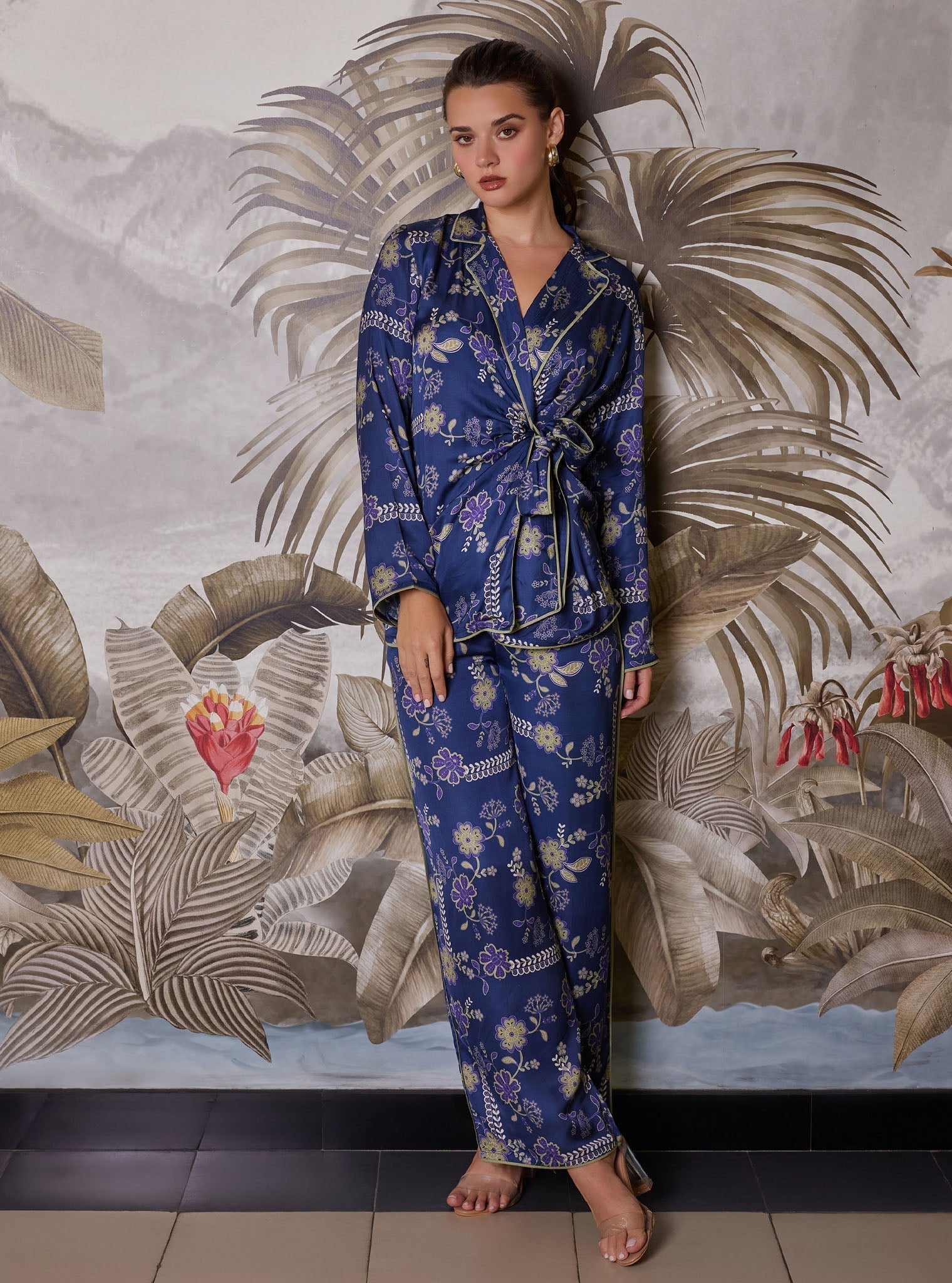 Nyx Cupro Printed Navy Co-ord Set