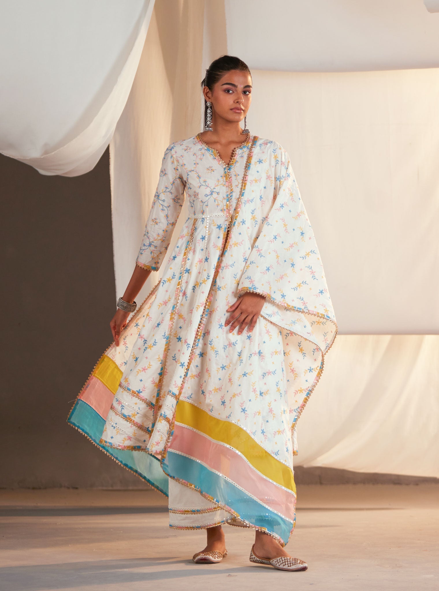 Ayla Supima Cotton Off White Anarkali Kurta Set