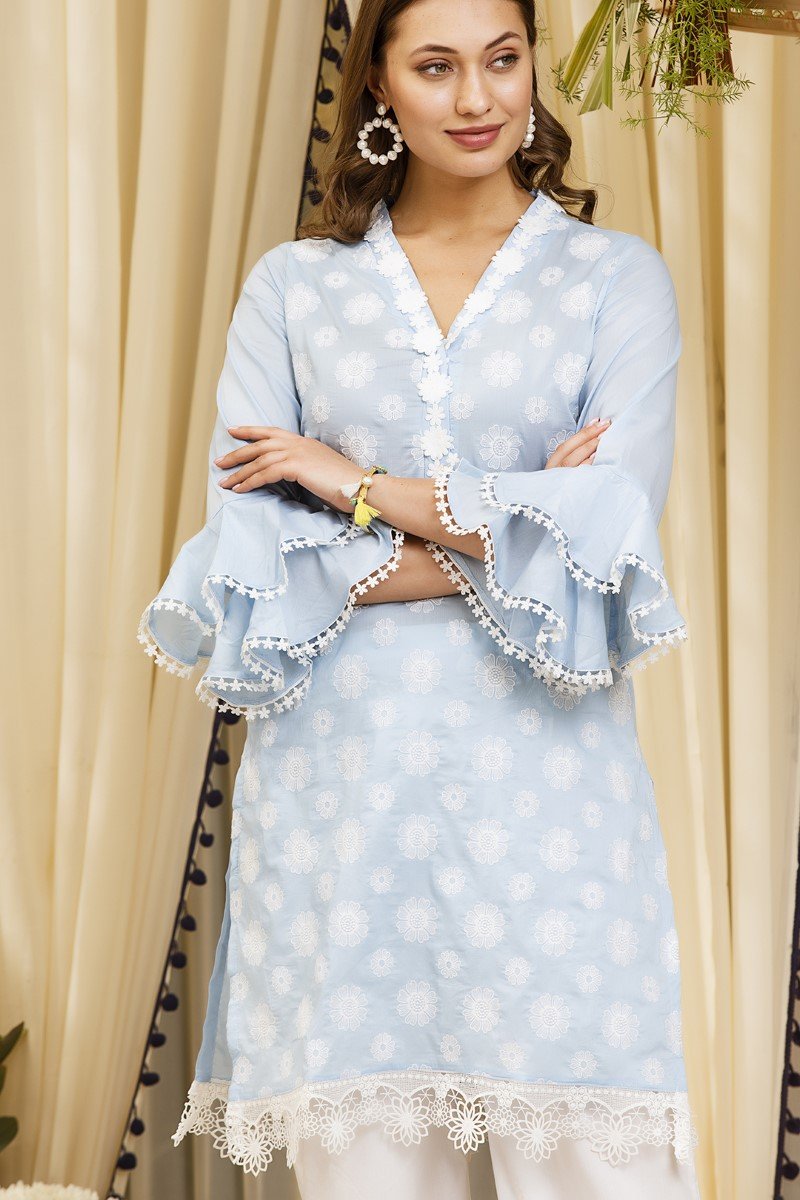 Daffodil kurta blue with New Poppy pyajamas White