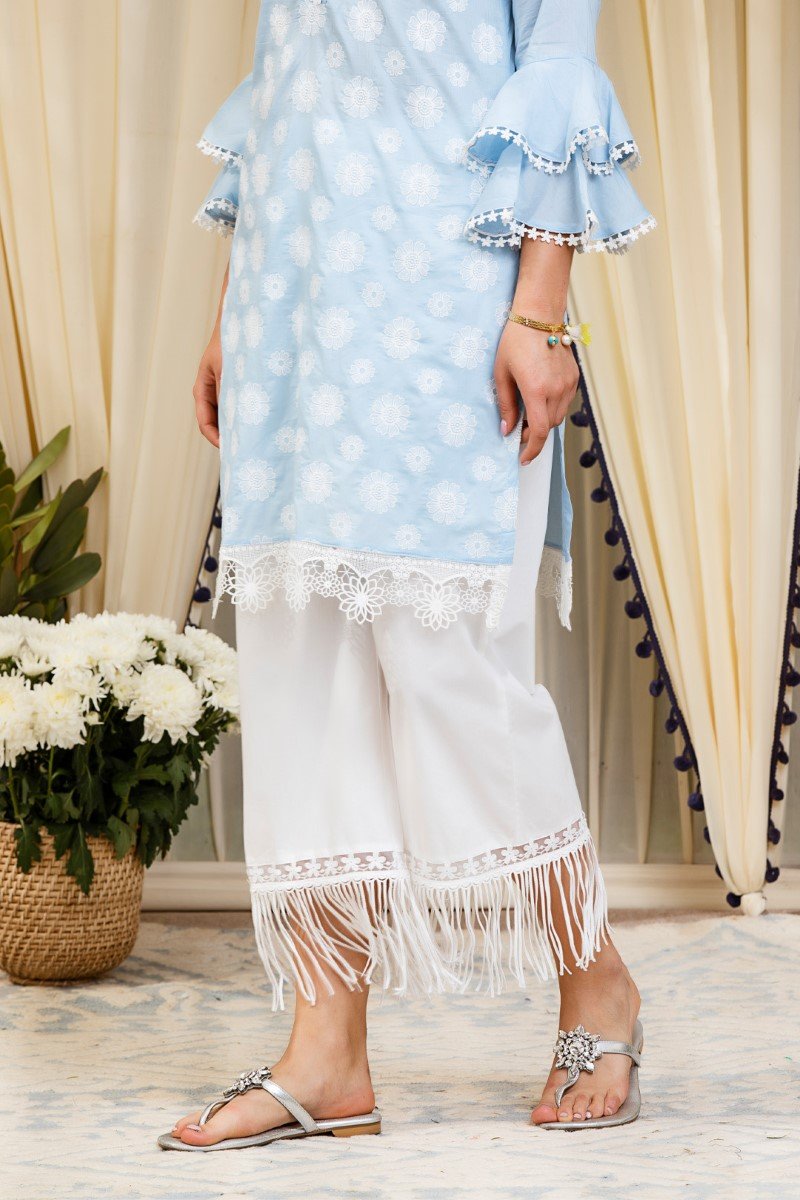 Daffodil kurta blue with New Poppy pyajamas White