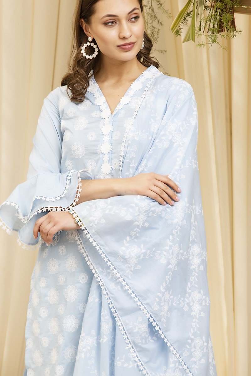 Daffodil kurta blue with New Poppy pyajamas White
