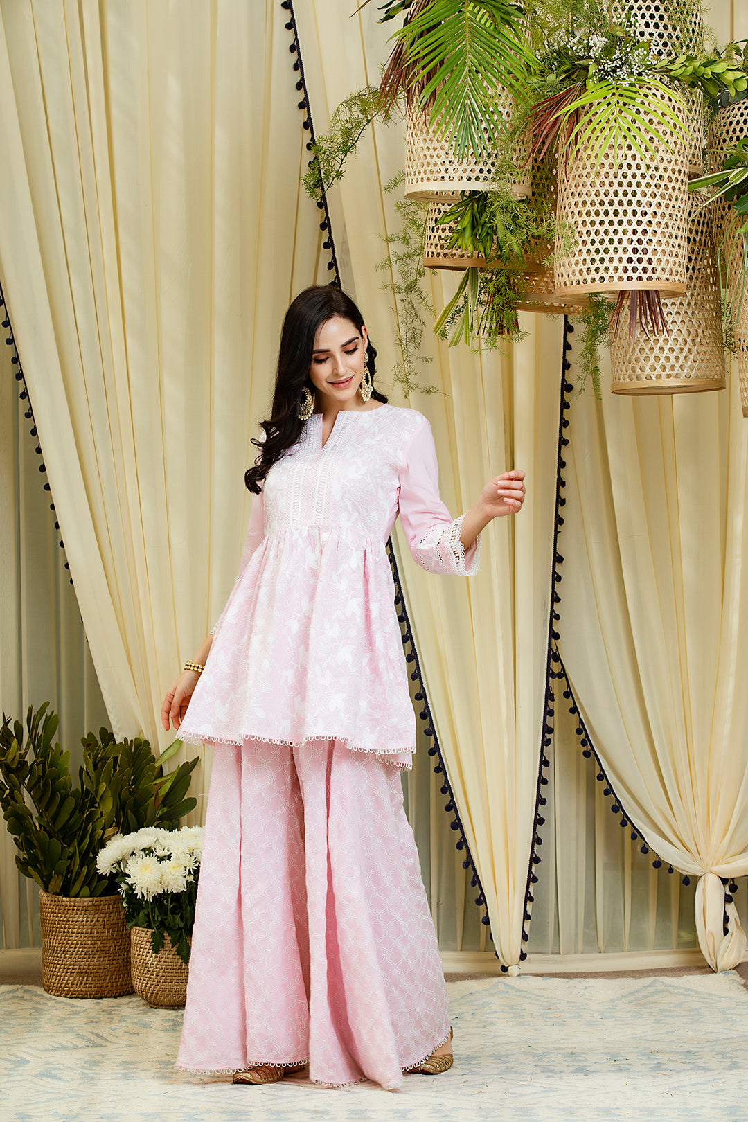 Magnolia Pink Full Sleeves Kurta with Sharara Set