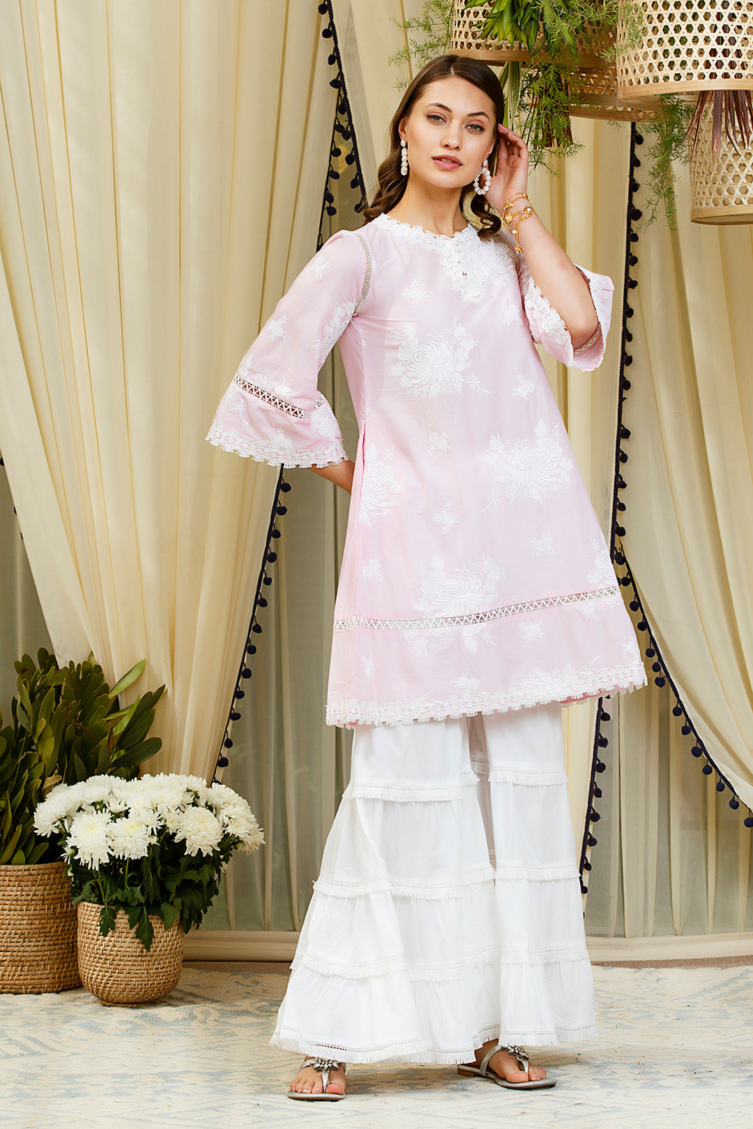 Sunflower Pink Kurta with Garara Set