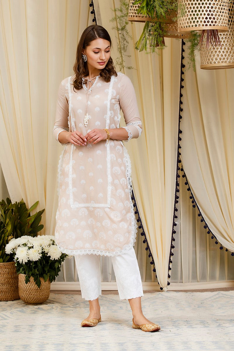 Snowdrop Kurta With Floral Embroidered Pyajamas