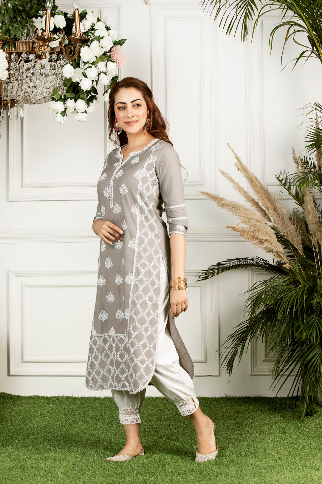 Mulmul Cotton Senna Kurta With Mulmul Harem Pyajama