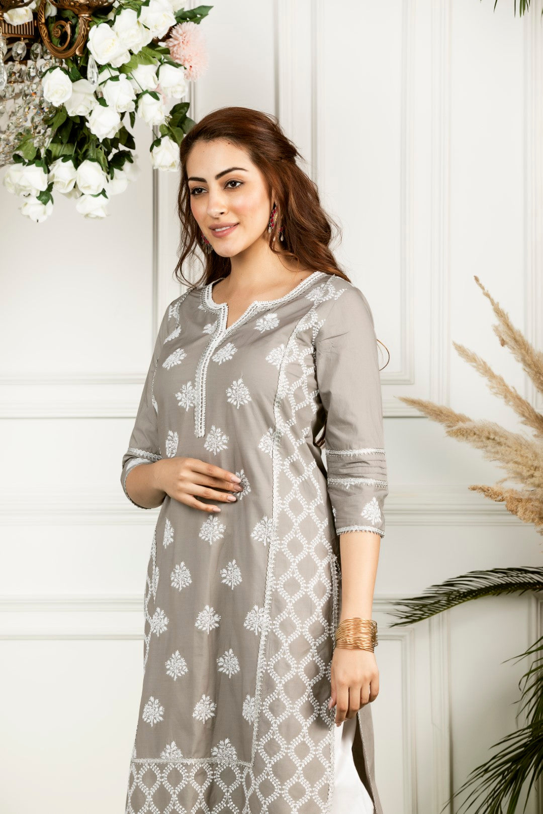 Mulmul Cotton Senna Kurta With Mulmul Harem Pyajama