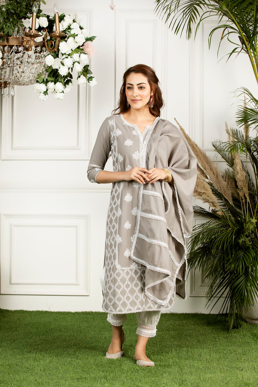 Mulmul Cotton Senna Kurta With Mulmul Harem Pyajama