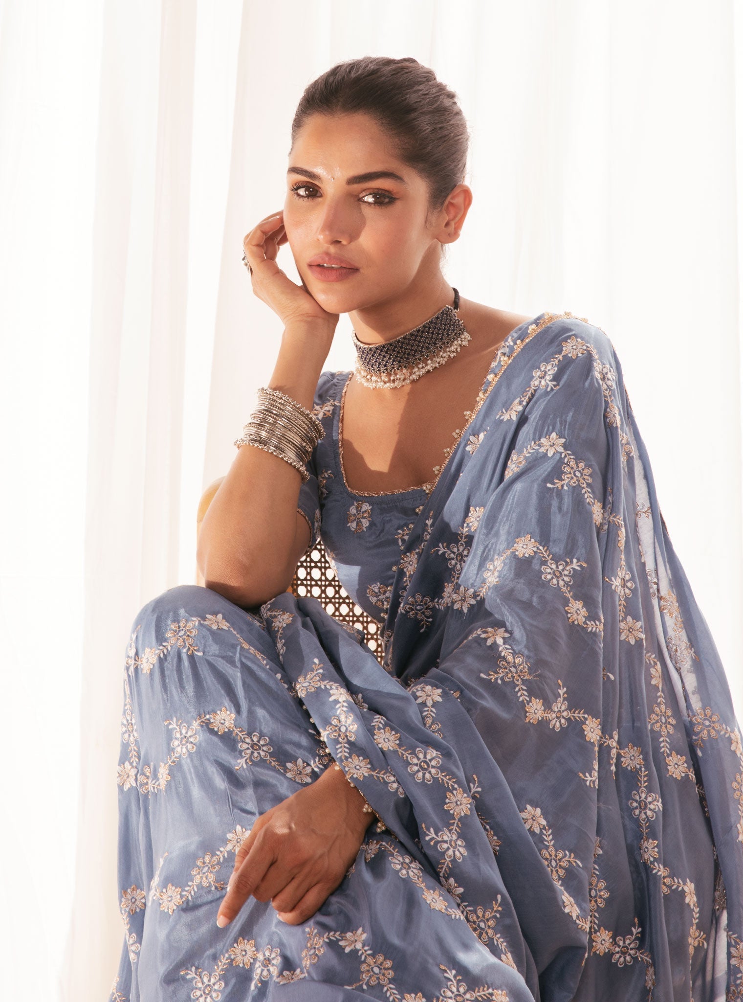 Pelling Japanese Silk Blue Saree