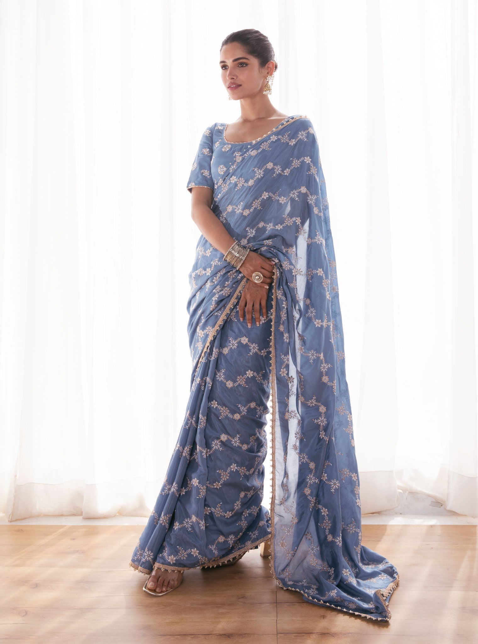 Pelling Japanese Silk Blue Saree