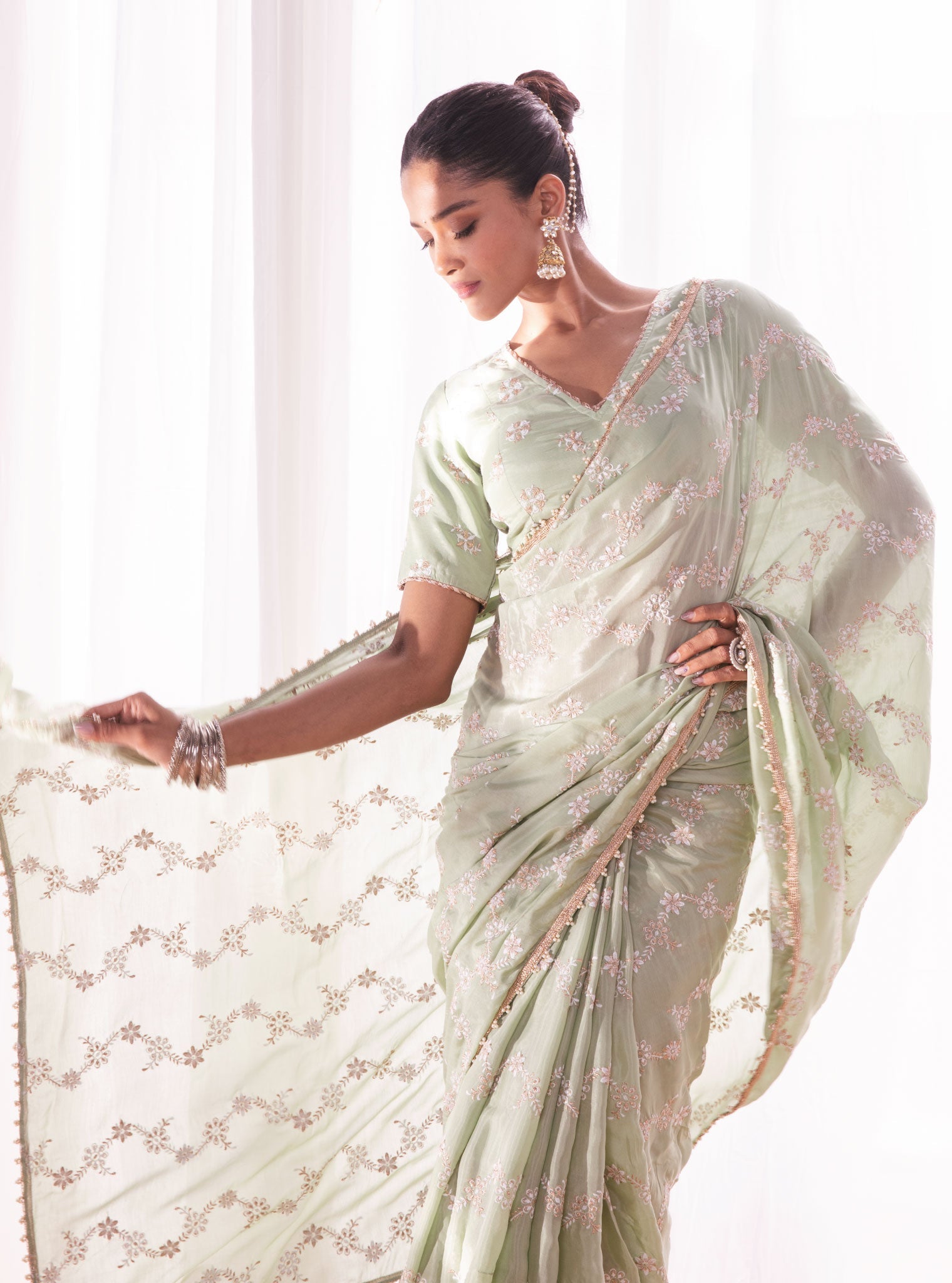 Pelling Japanese Silk Green Saree