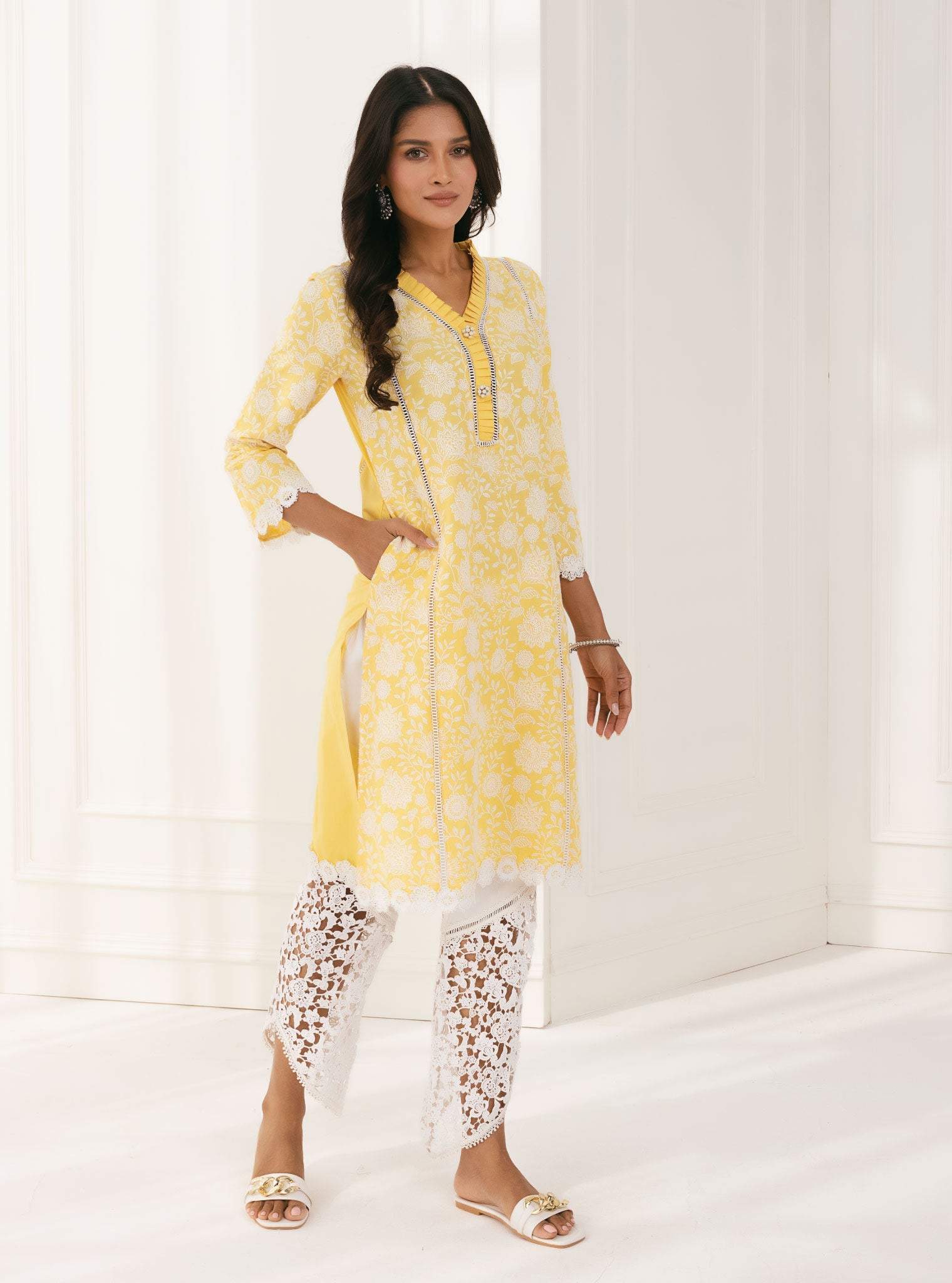 Mulmul Supima Cotton Syari Yellow Kurta