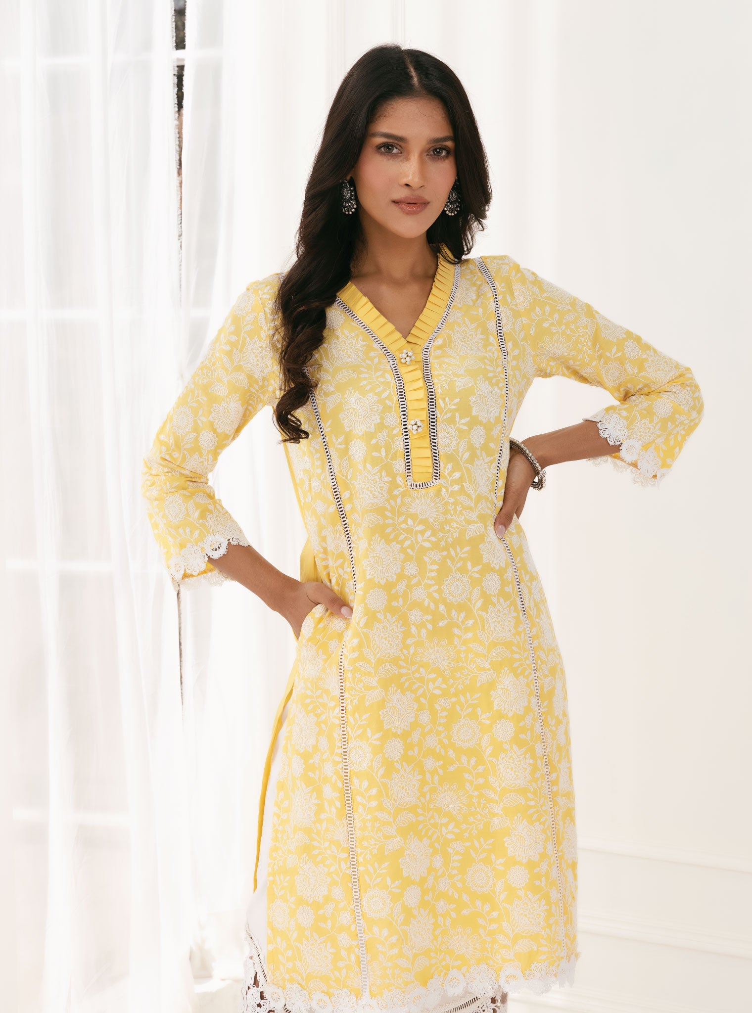 Mulmul Supima Cotton Syari Yellow Kurta
