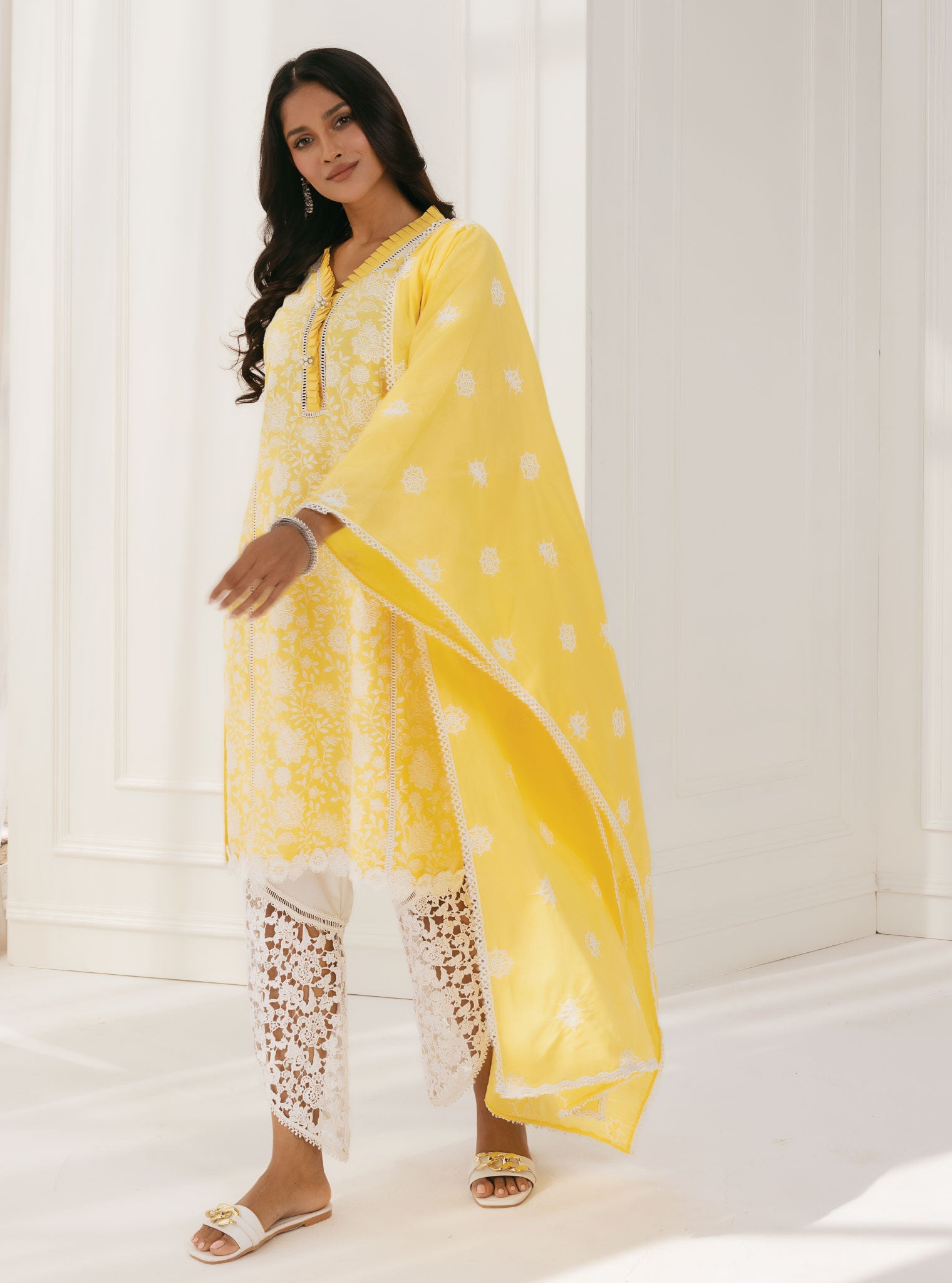 Mulmul Supima Cotton Syari Yellow Kurta