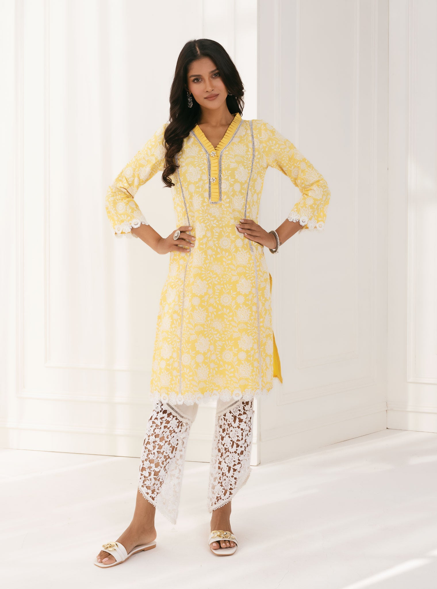 Mulmul Supima Cotton Syari Yellow Kurta