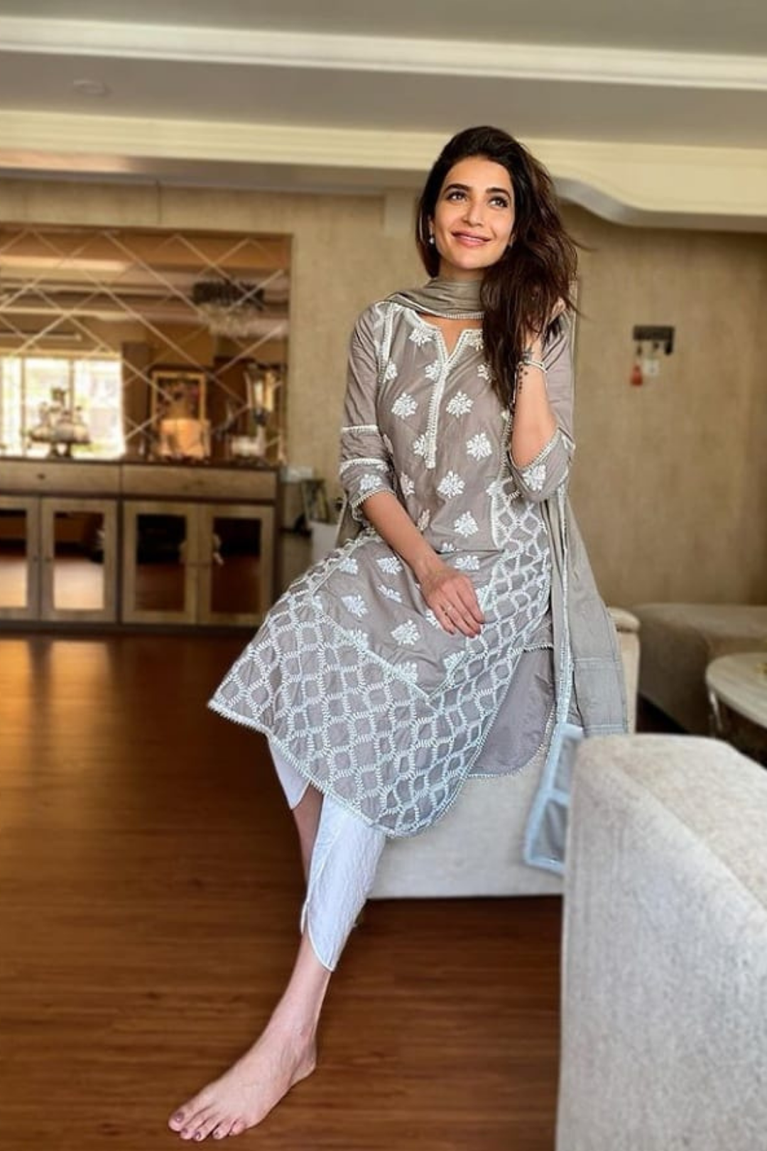 Mulmul Cotton Senna Kurta With Mulmul Harem Pyajama