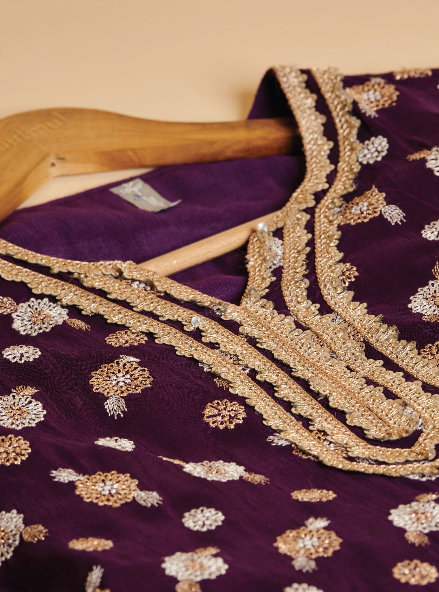 Surkh Silk Purple Kurta with Lehenga Set