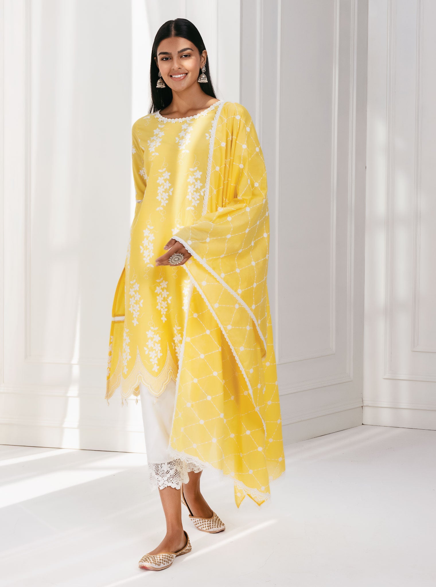 Mulmul Supima Cotton Zuluk Yellow Kurta