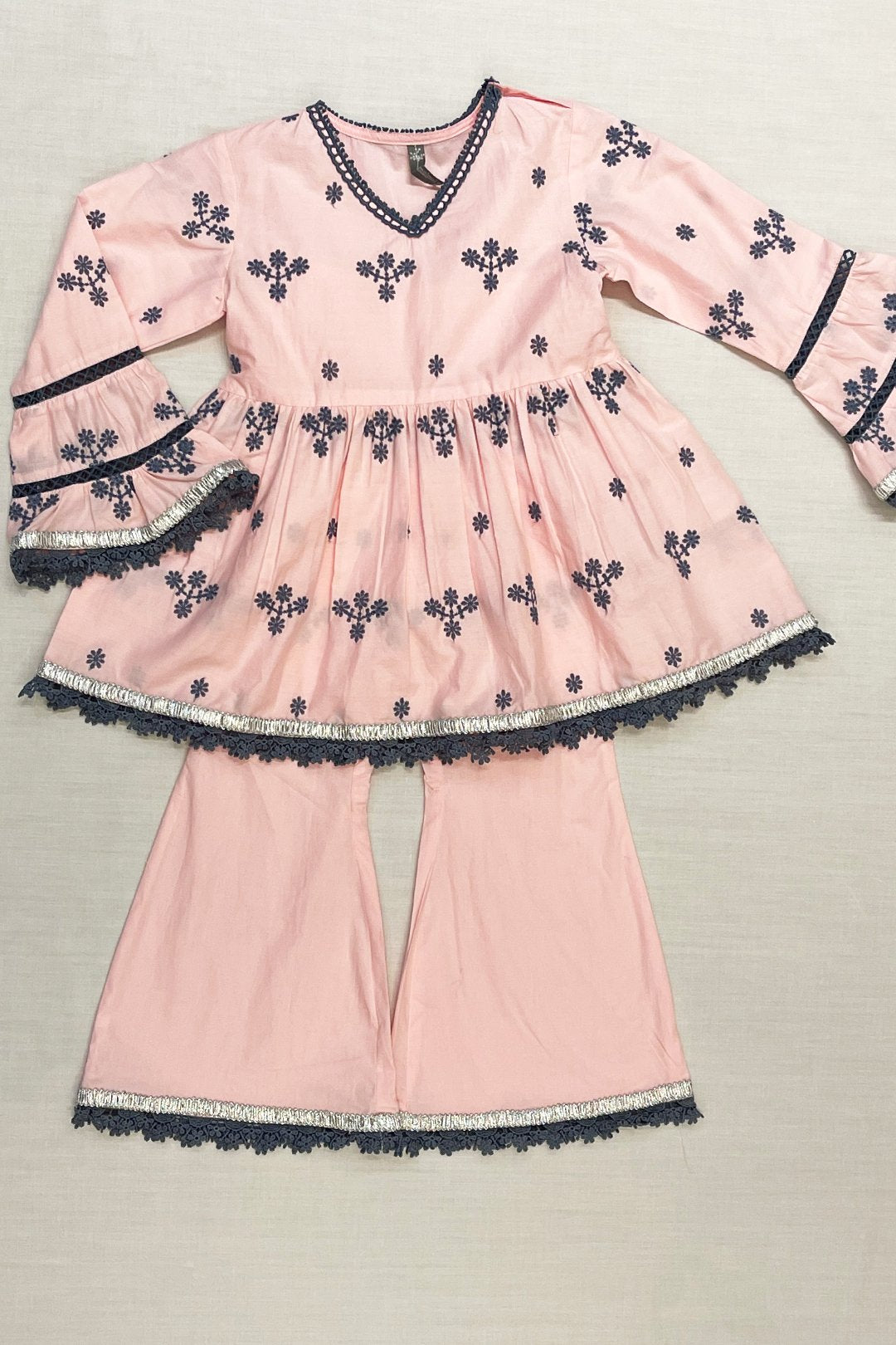 Mulmul Cotton BUD Kurta Pink With BUD PYAJAMA Pink