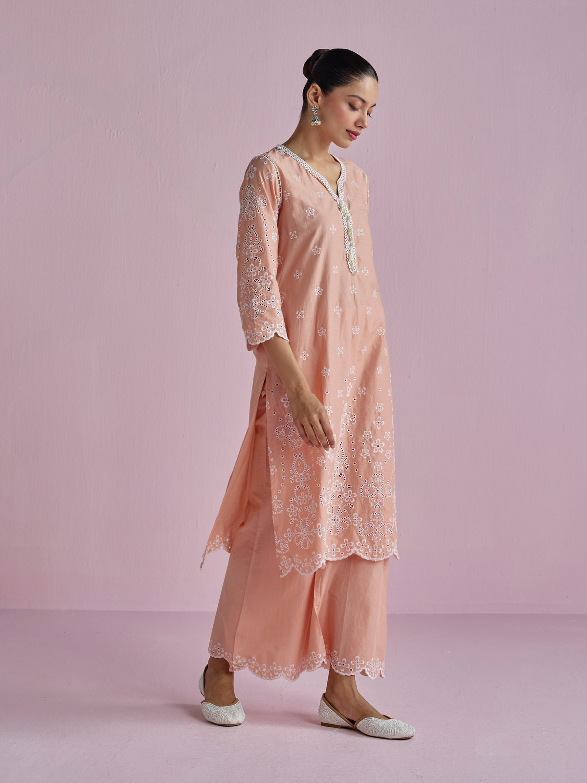 Zunae Supima Cotton Peach Kurta Set