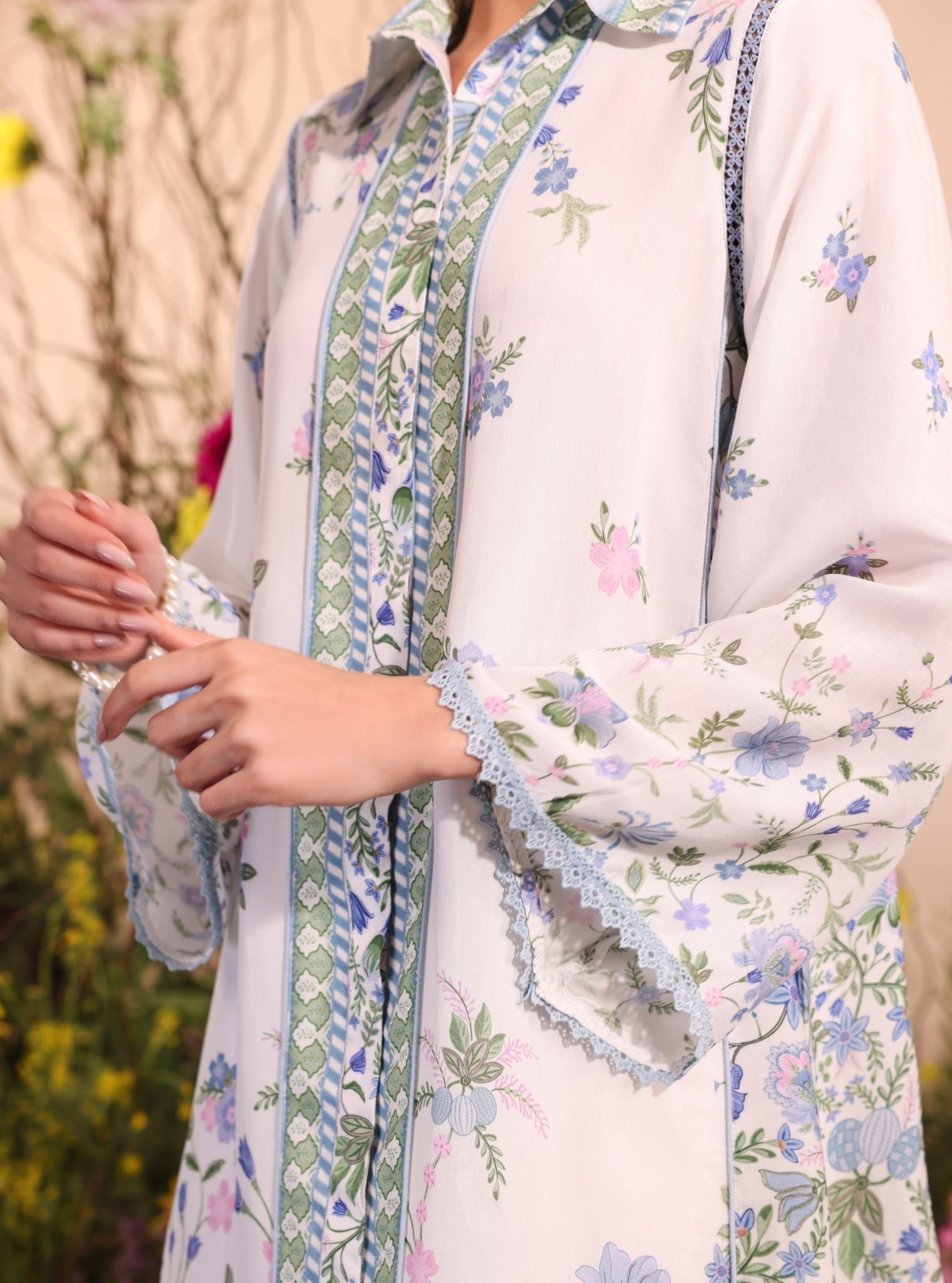Mulmul Lawn Printed Niamh White Shirt With Mulmul Lawn Printed Niamh White Pant