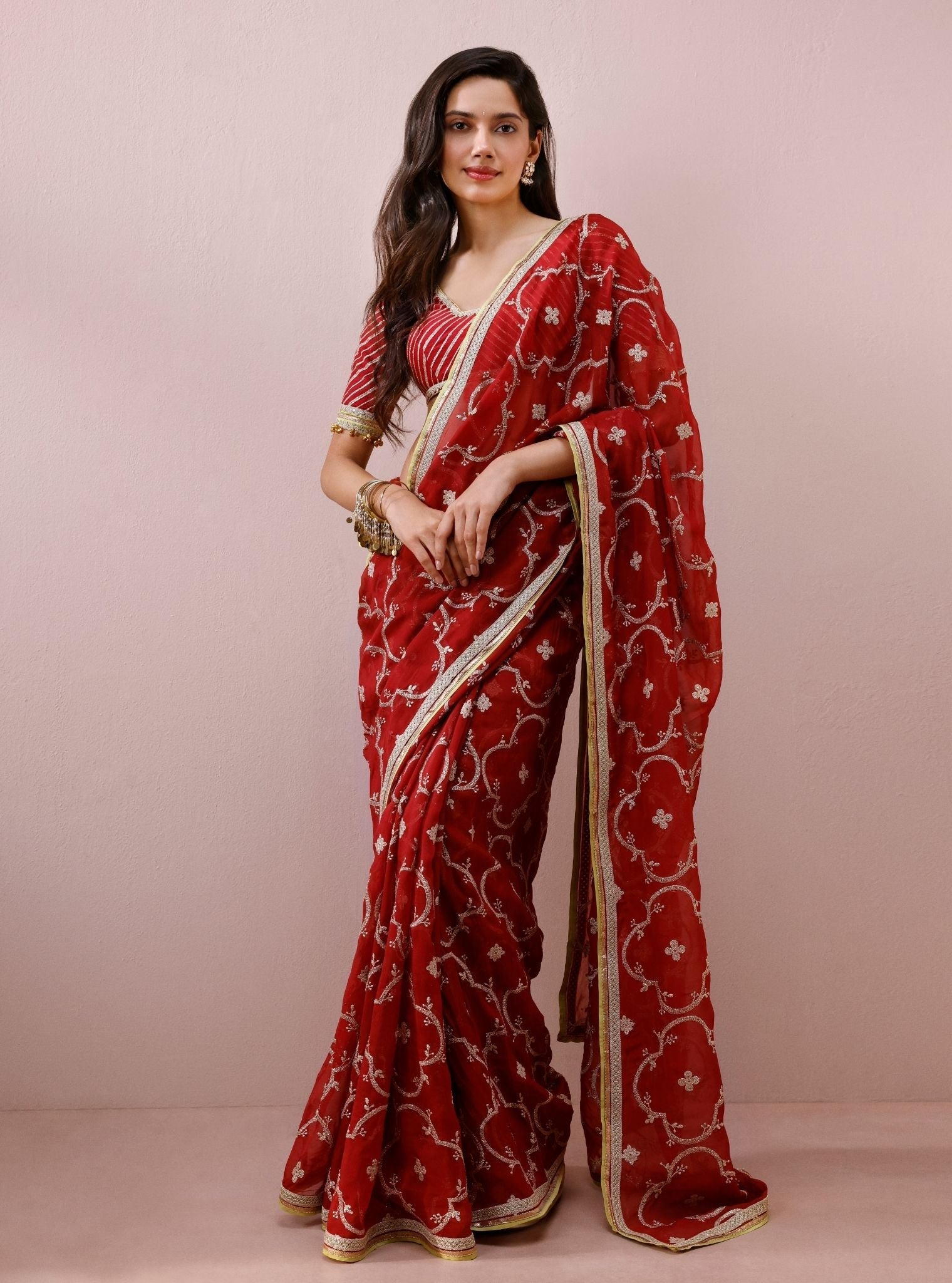 Eshna Organza Red Saree