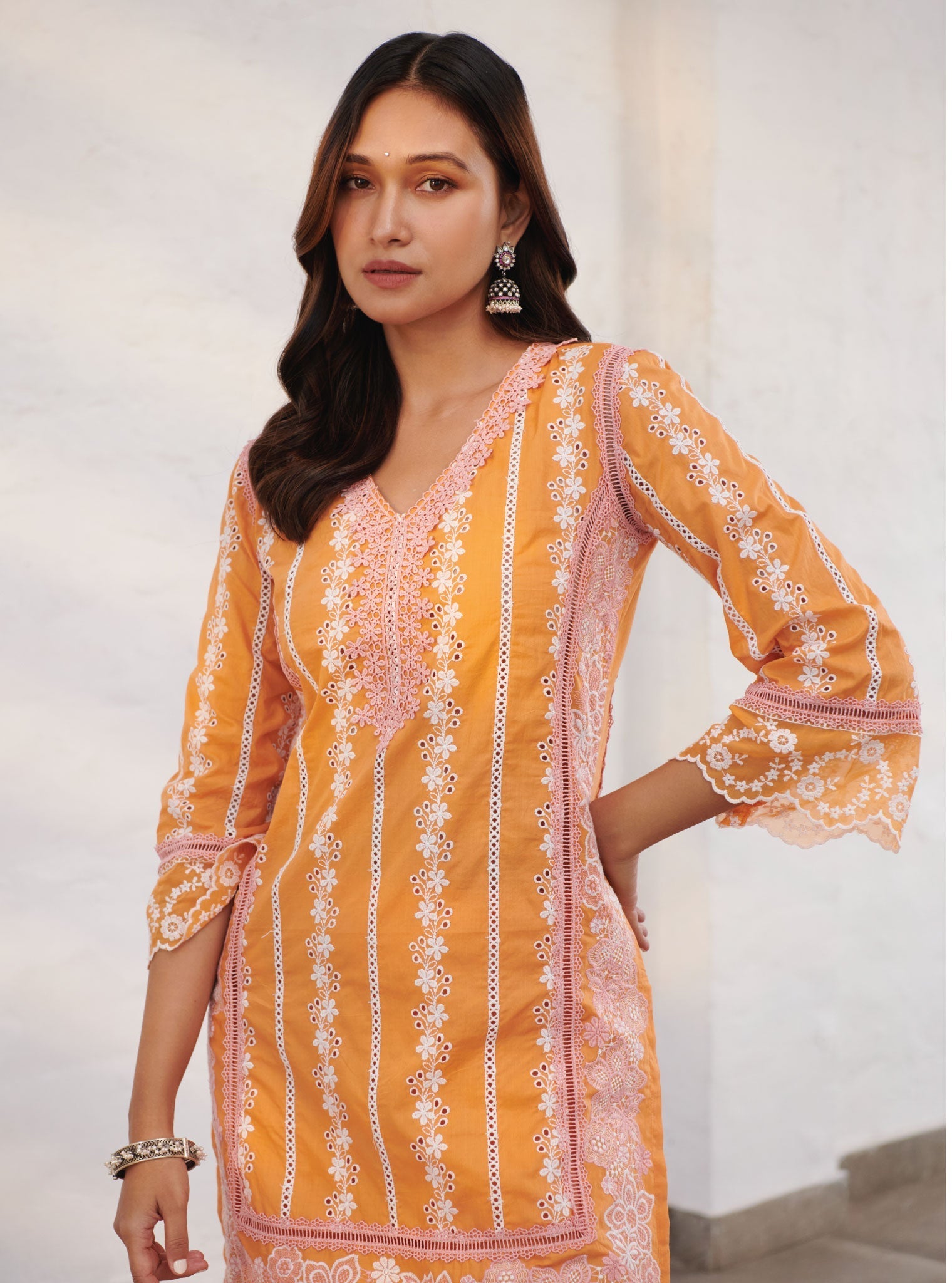 Mulmul Cotton Wiltshire Orange Kurta With Wiltshire Orange Pant